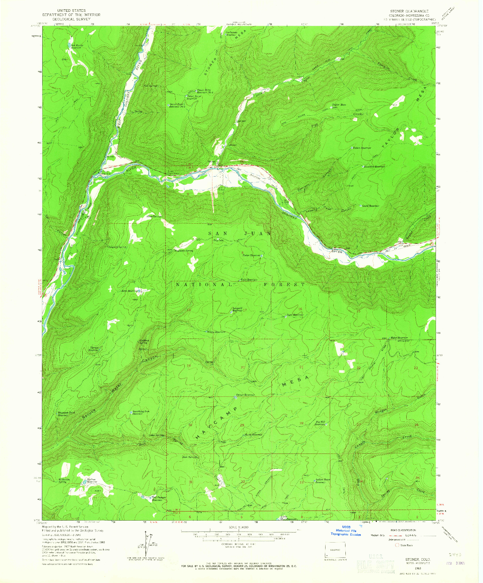 USGS 1:24000-SCALE QUADRANGLE FOR STONER, CO 1963