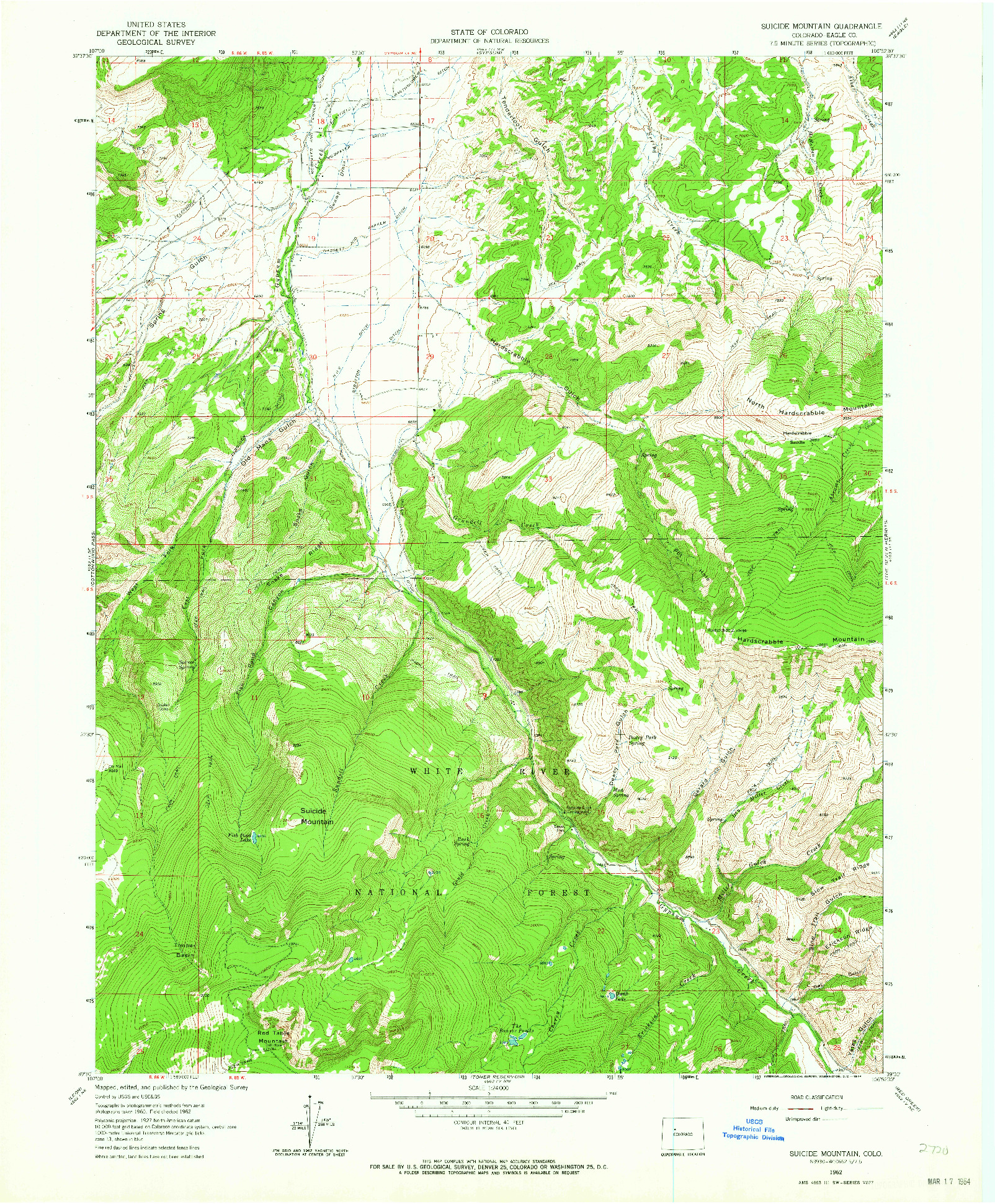 USGS 1:24000-SCALE QUADRANGLE FOR SUICIDE MOUNTAIN, CO 1962