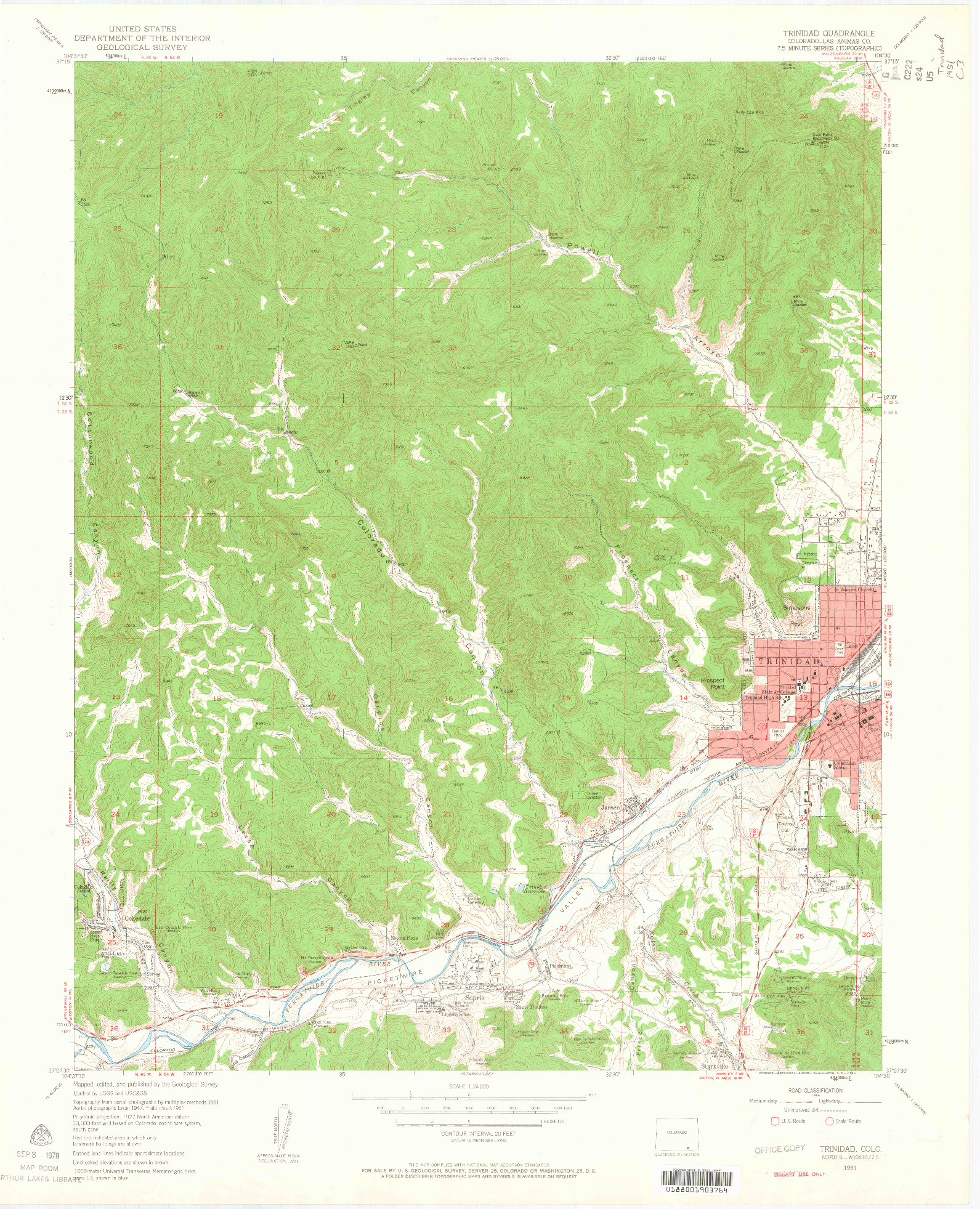 USGS 1:24000-SCALE QUADRANGLE FOR TRINIDAD, CO 1951