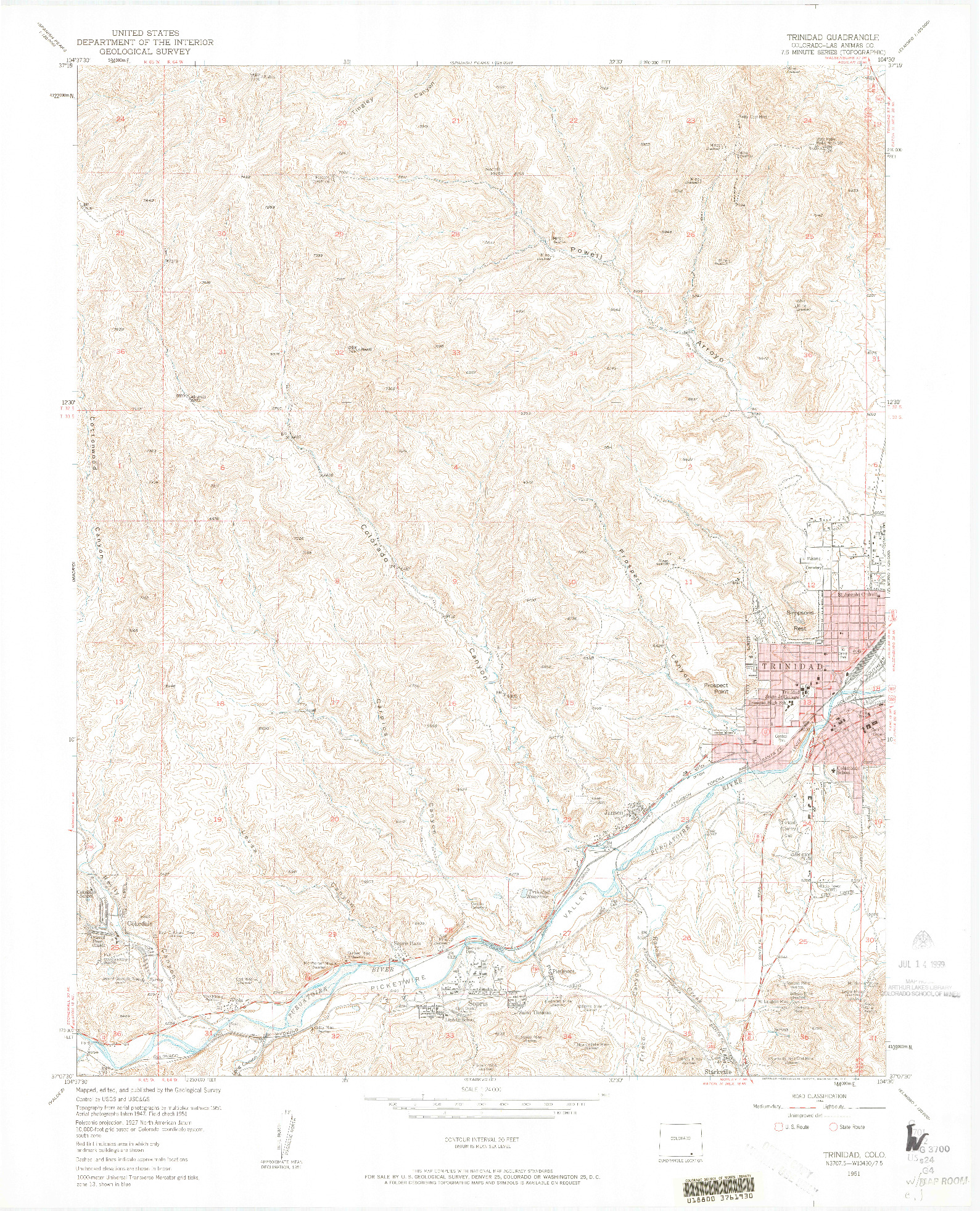 USGS 1:24000-SCALE QUADRANGLE FOR TRINIDAD, CO 1951