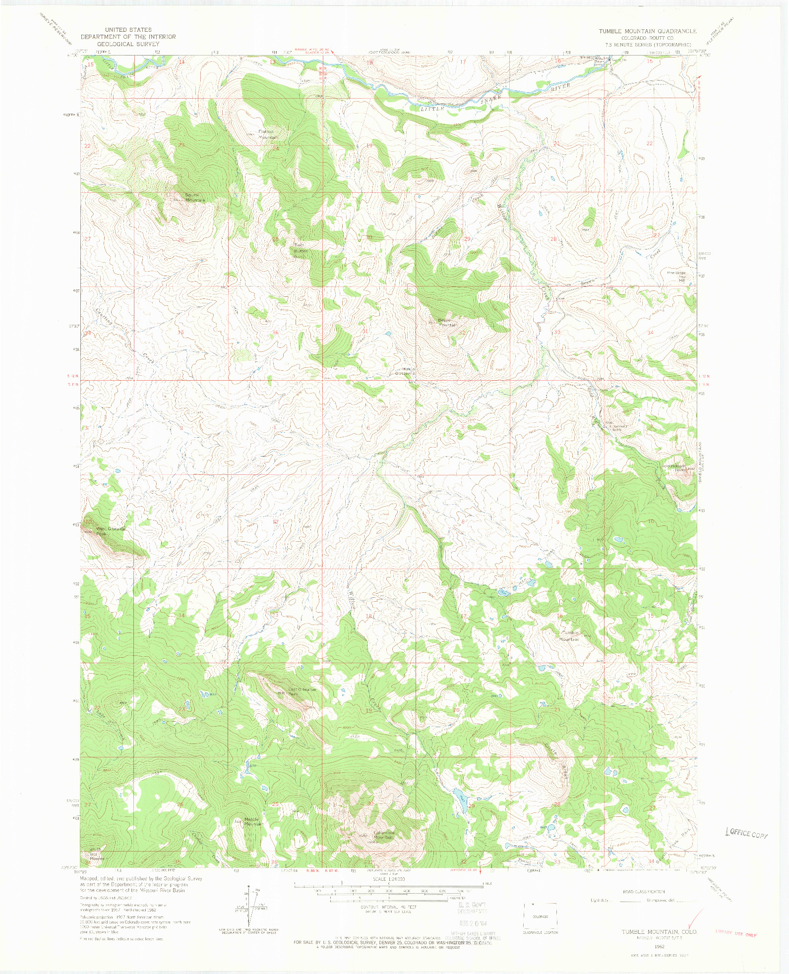 USGS 1:24000-SCALE QUADRANGLE FOR TUMBLE MOUNTAIN, CO 1962