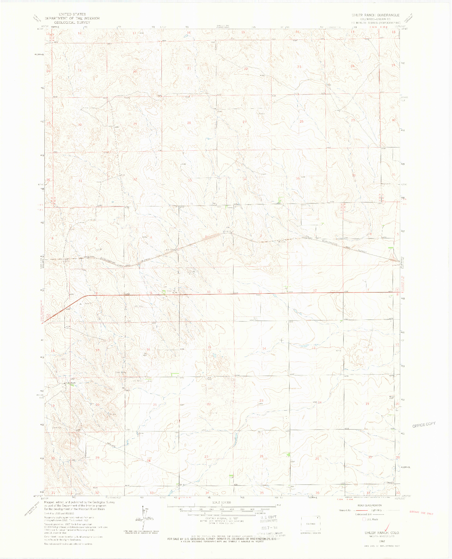 USGS 1:24000-SCALE QUADRANGLE FOR UHLER RANCH, CO 1962