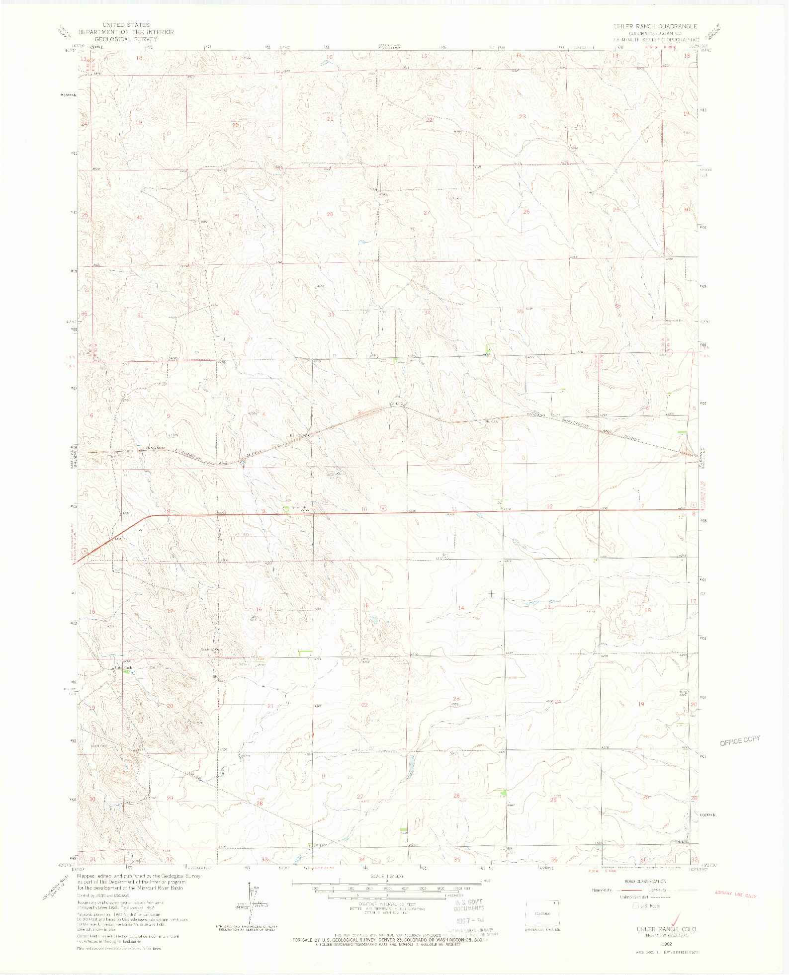 USGS 1:24000-SCALE QUADRANGLE FOR UHLER RANCH, CO 1962