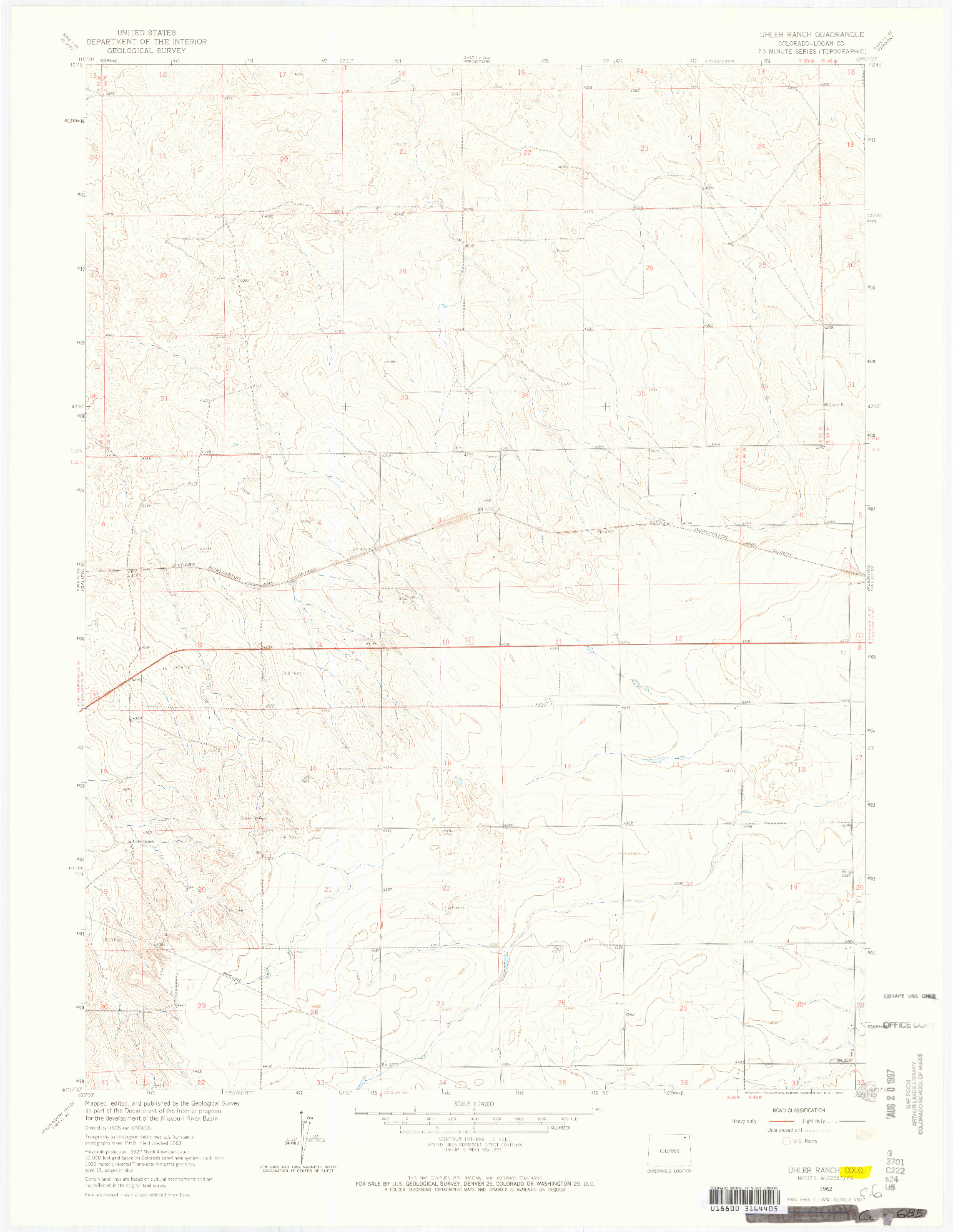 USGS 1:24000-SCALE QUADRANGLE FOR UHLER RANCH, CO 1962