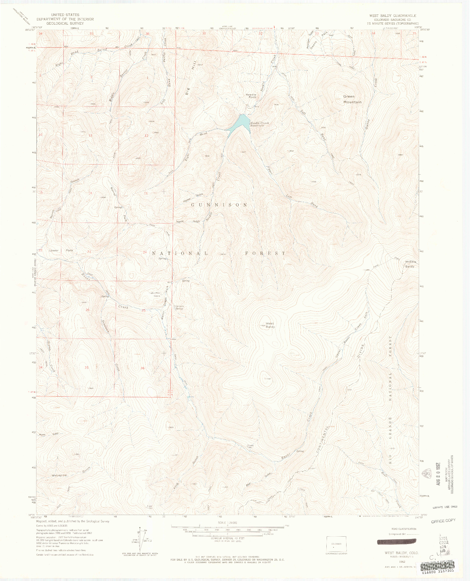 USGS 1:24000-SCALE QUADRANGLE FOR WEST BALDY, CO 1962