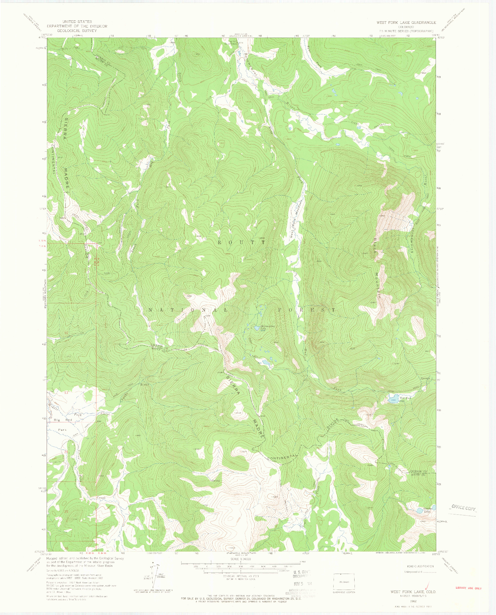 USGS 1:24000-SCALE QUADRANGLE FOR WEST FORK LAKE, CO 1962