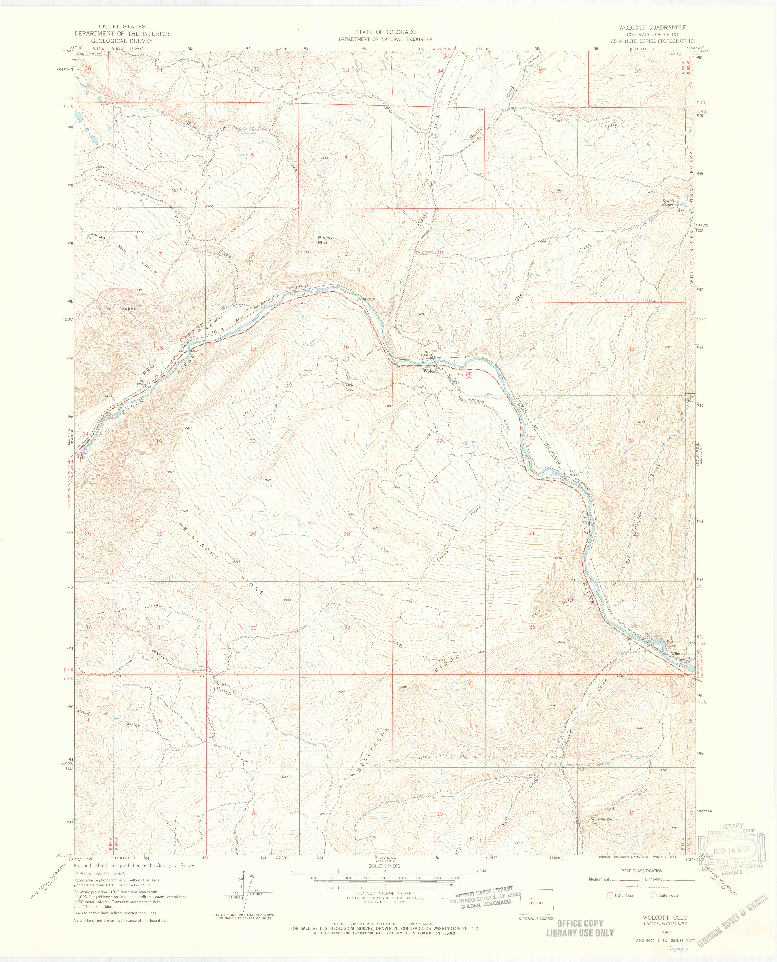 USGS 1:24000-SCALE QUADRANGLE FOR WOLCOTT, CO 1962