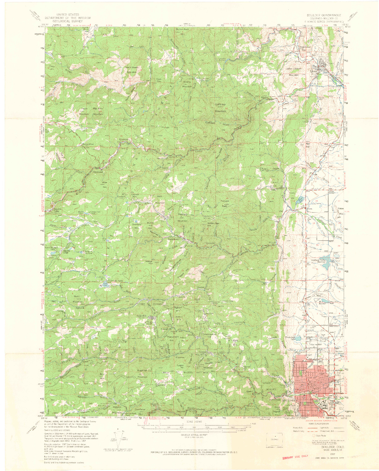USGS 1:62500-SCALE QUADRANGLE FOR BOULDER, CO 1957