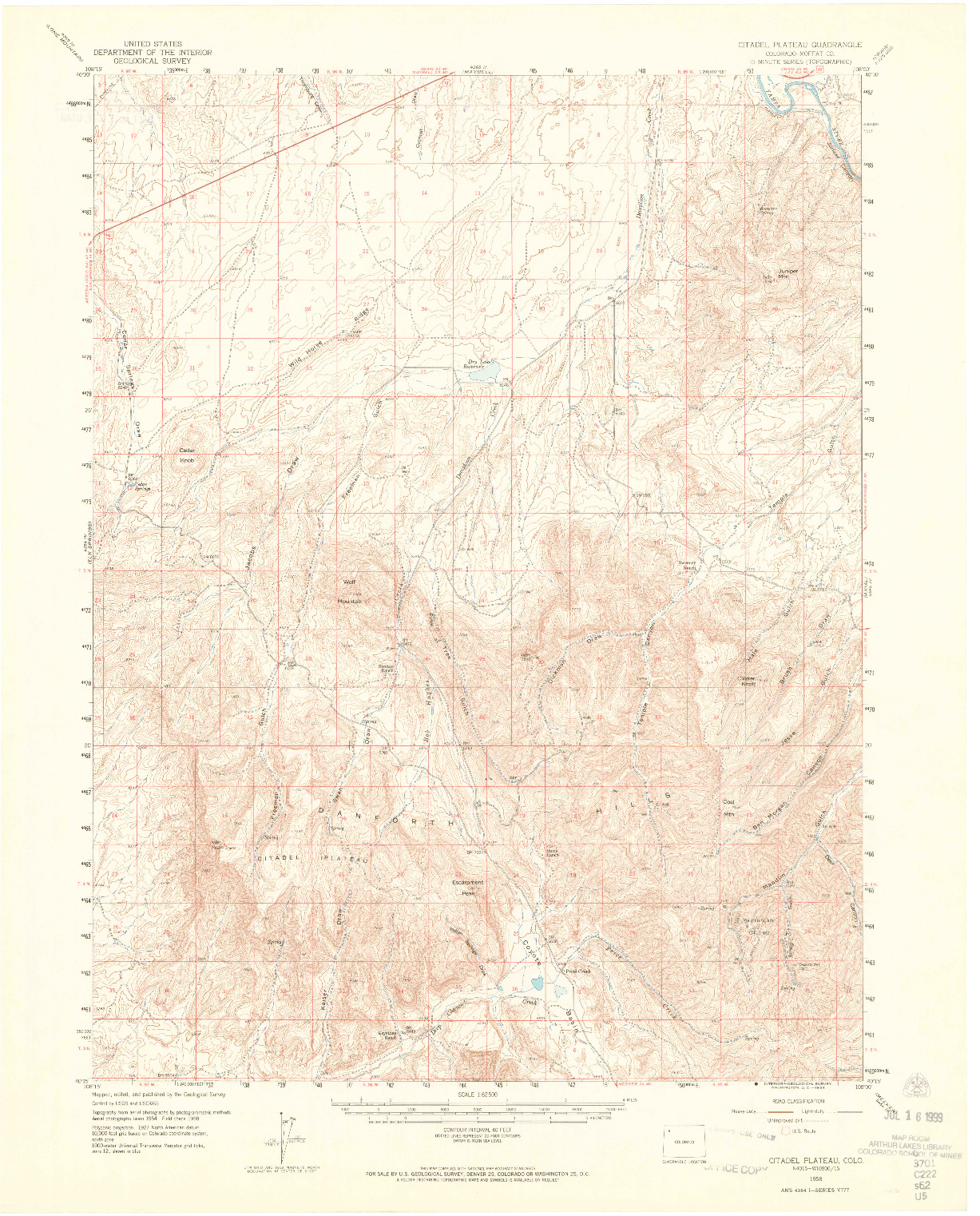 USGS 1:62500-SCALE QUADRANGLE FOR CITADEL PLATEAU, CO 1958