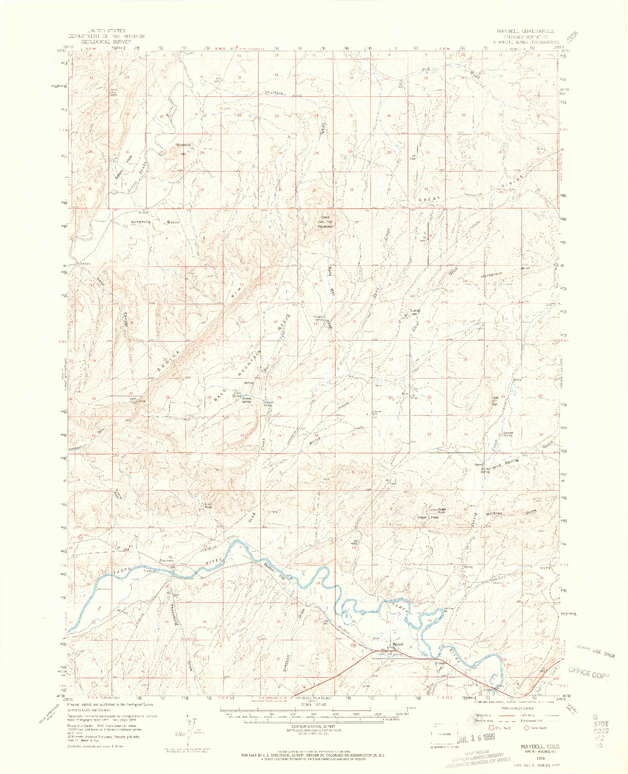 USGS 1:62500-SCALE QUADRANGLE FOR MAYBELL, CO 1958