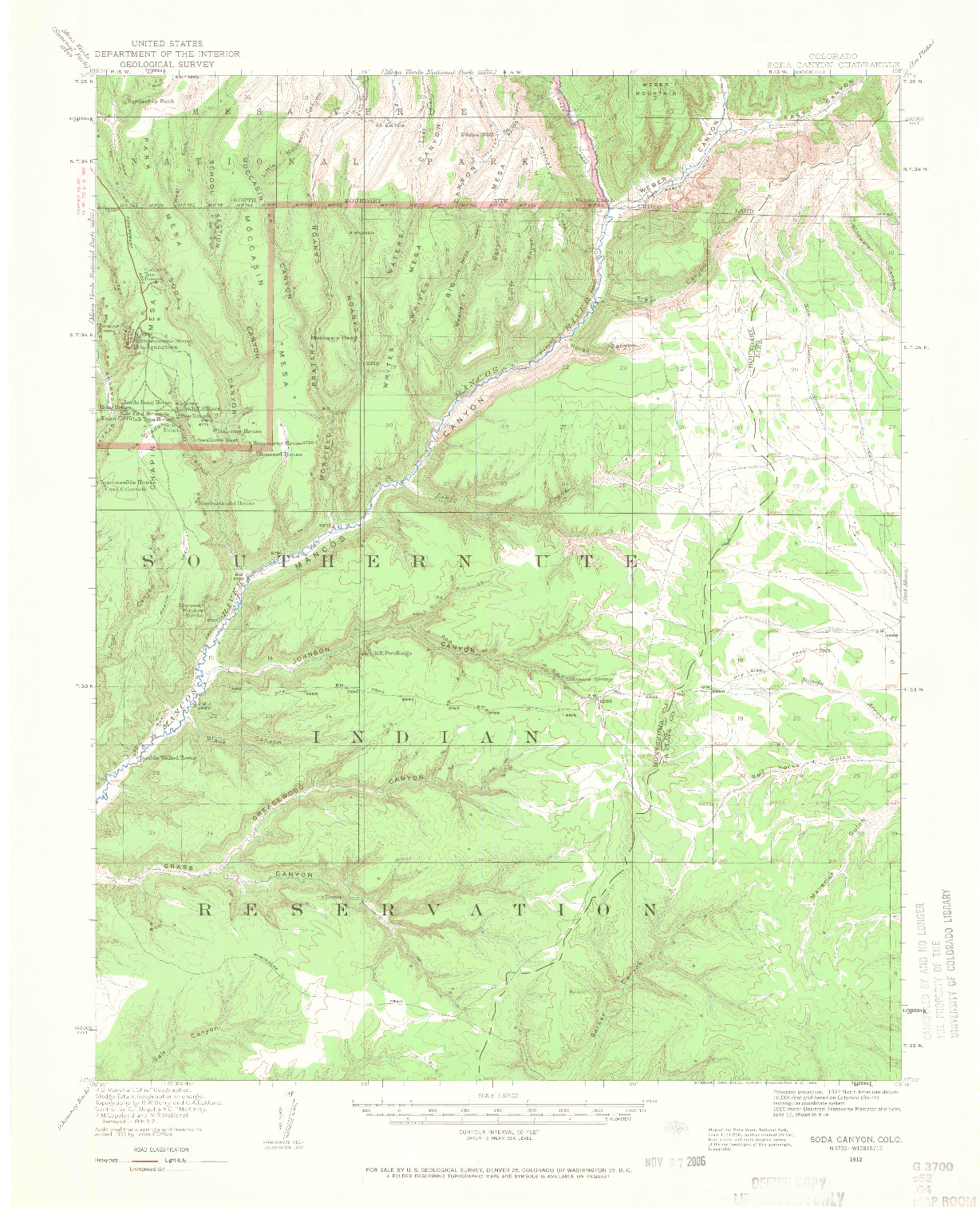 USGS 1:62500-SCALE QUADRANGLE FOR SODA CANYON, CO 1912