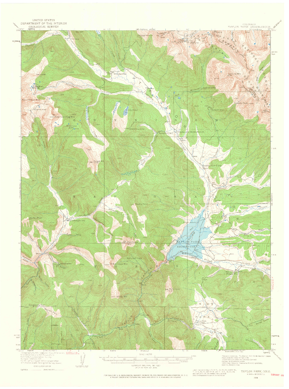 USGS 1:62500-SCALE QUADRANGLE FOR TAYLOR PARK, CO 1934
