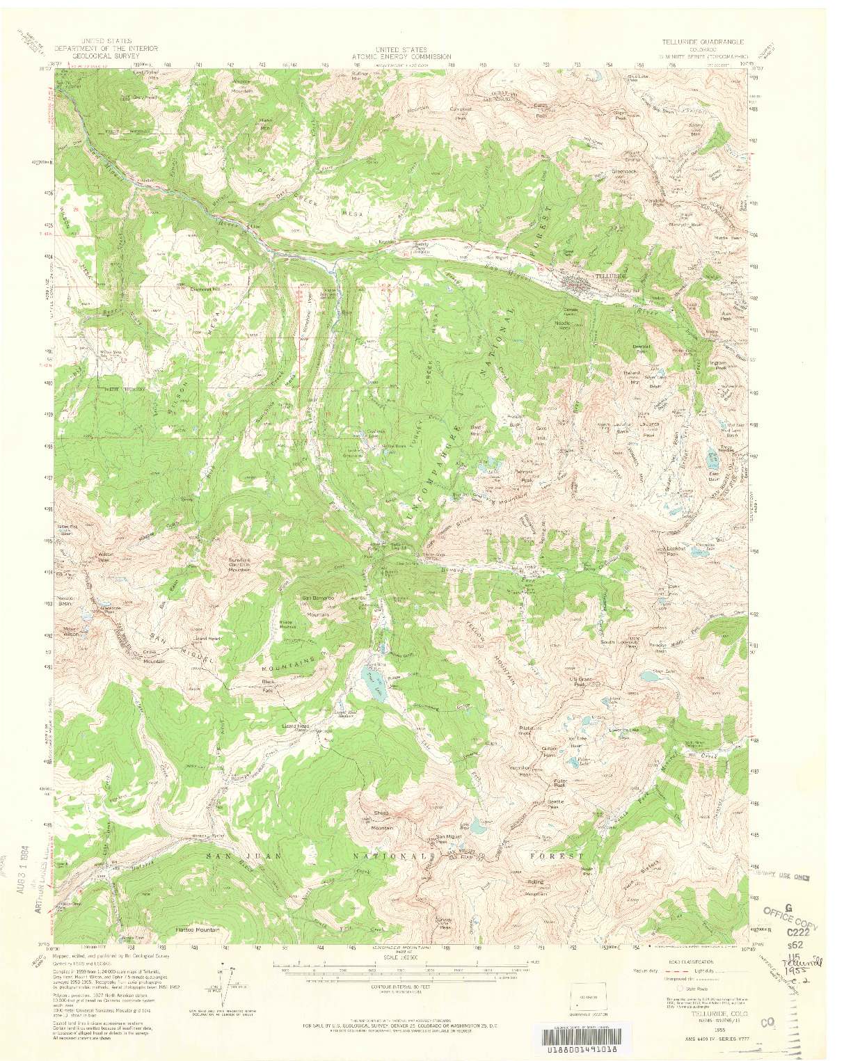 USGS 1:62500-SCALE QUADRANGLE FOR TELLURIDE, CO 1955