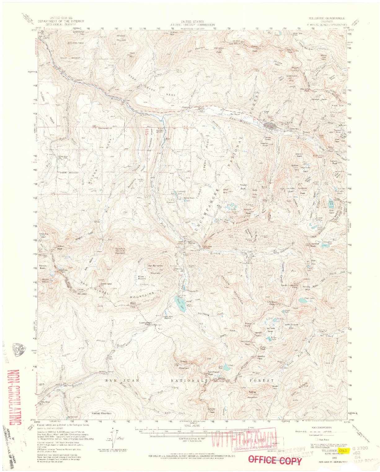 USGS 1:62500-SCALE QUADRANGLE FOR TELLURIDE, CO 1955