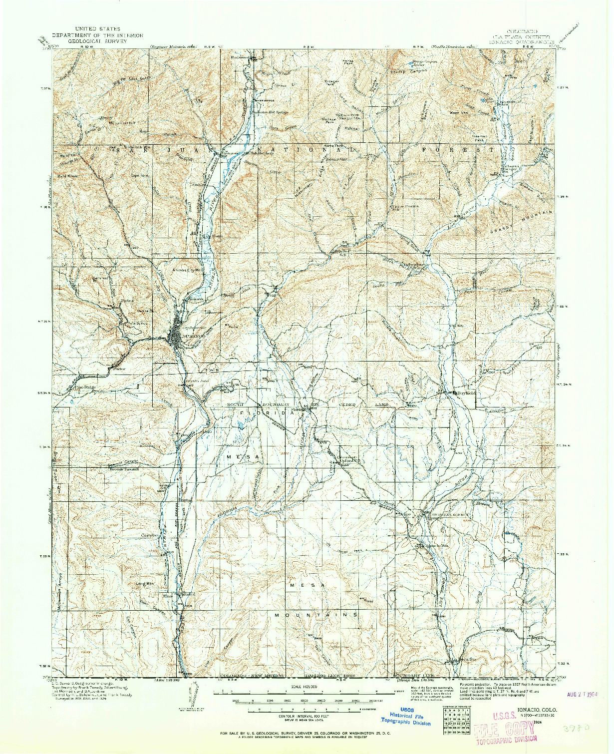 USGS 1:125000-SCALE QUADRANGLE FOR IGNACIO, CO 1924