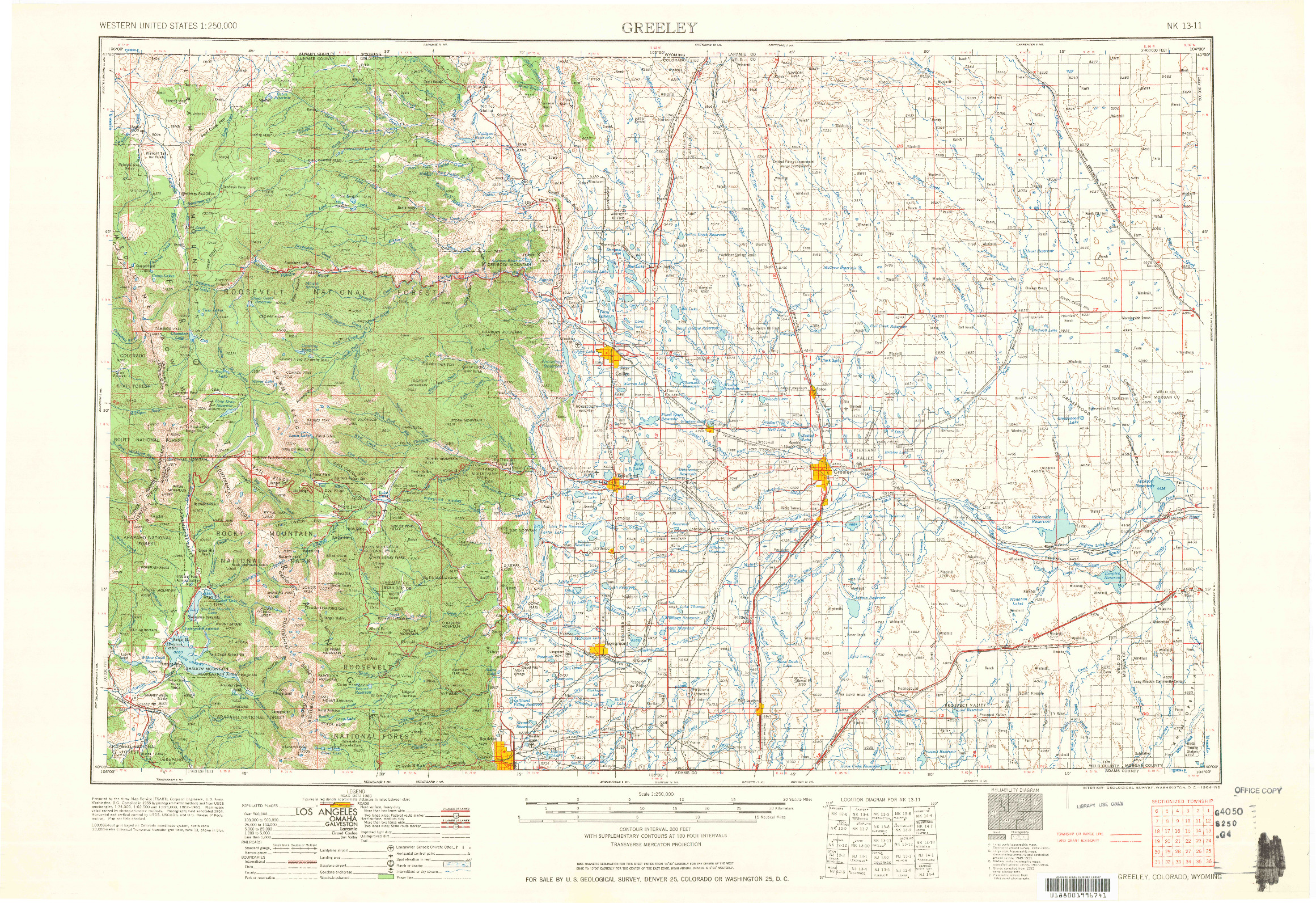 USGS 1:250000-SCALE QUADRANGLE FOR GREELEY, CO 1964