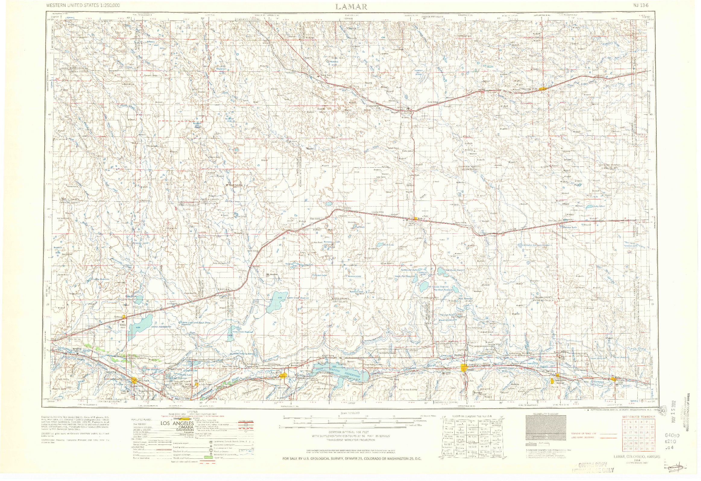 USGS 1:250000-SCALE QUADRANGLE FOR LAMAR, CO 1954