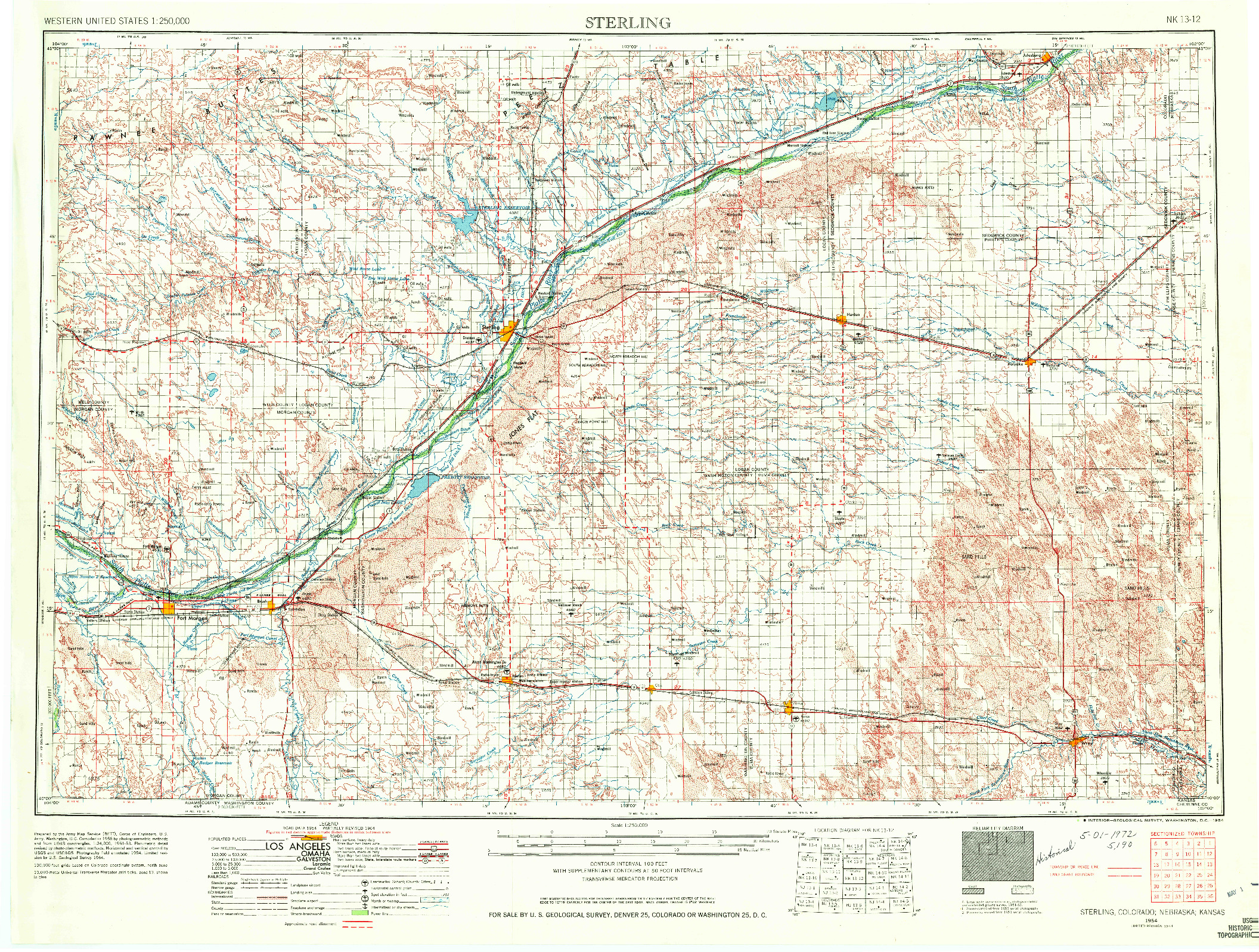 USGS 1:250000-SCALE QUADRANGLE FOR STERLING, CO 1954