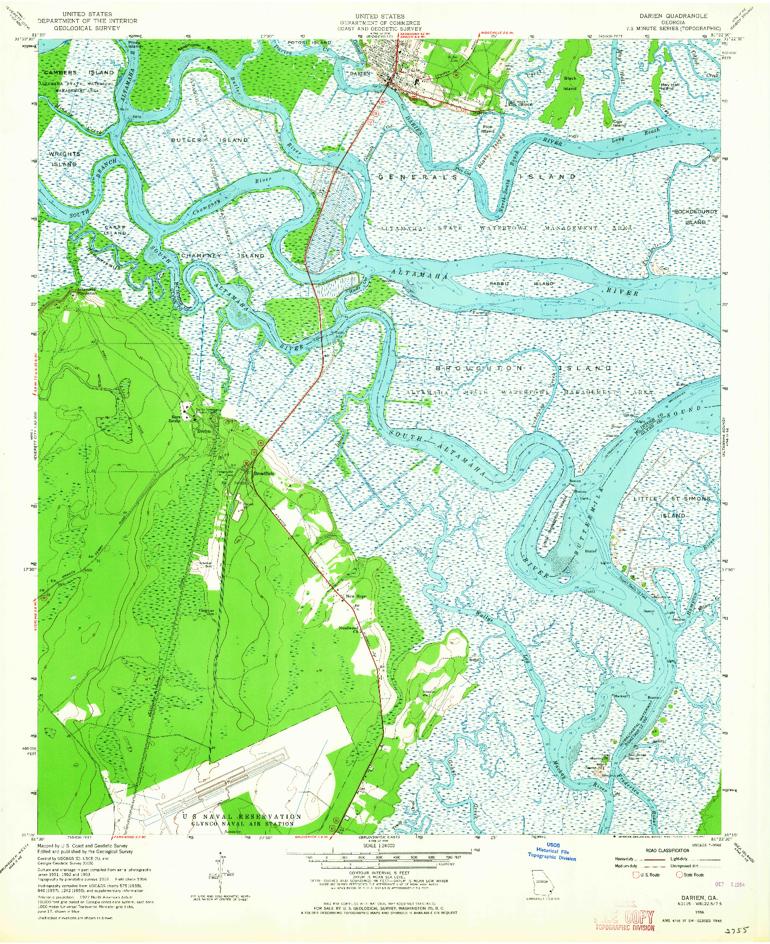 USGS 1:24000-SCALE QUADRANGLE FOR DARIEN, GA 1956