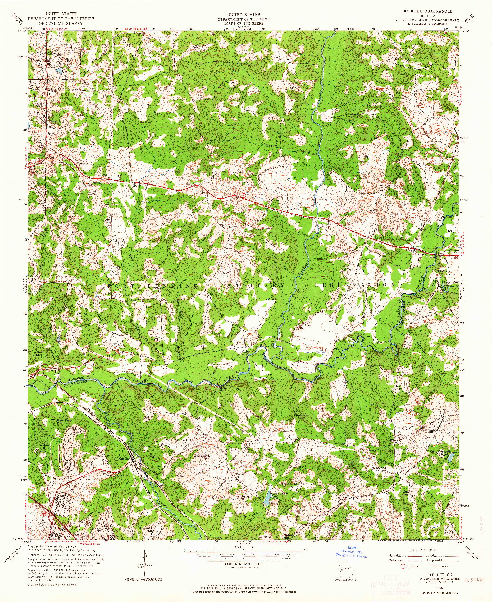 USGS 1:24000-SCALE QUADRANGLE FOR OCHILLEE, GA 1955