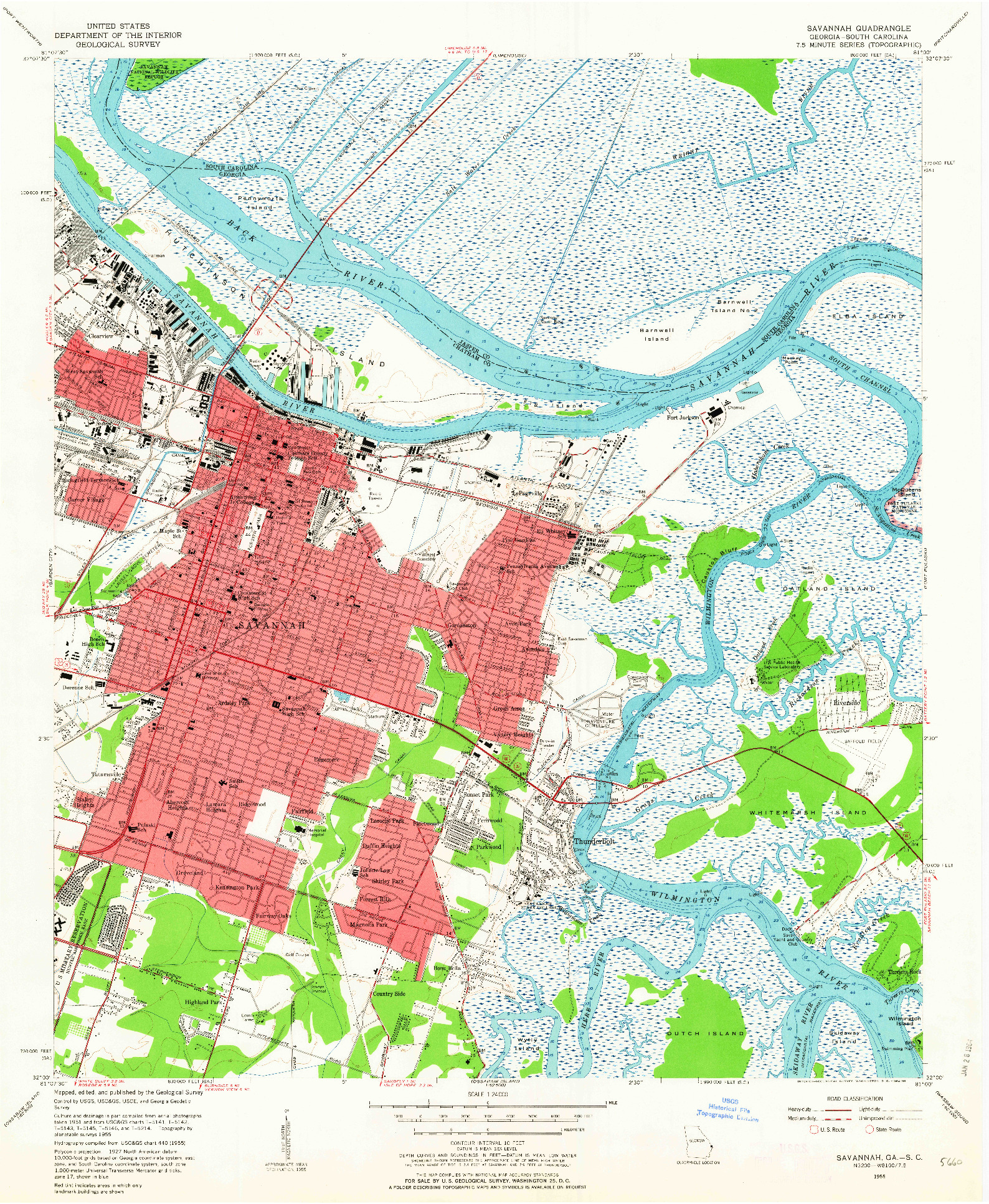 USGS 1:24000-SCALE QUADRANGLE FOR SAVANNAH, GA 1955