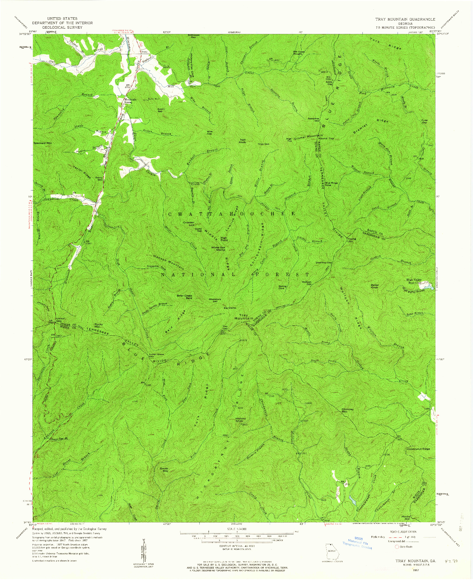 USGS 1:24000-SCALE QUADRANGLE FOR TRAY MOUNTAIN, GA 1957