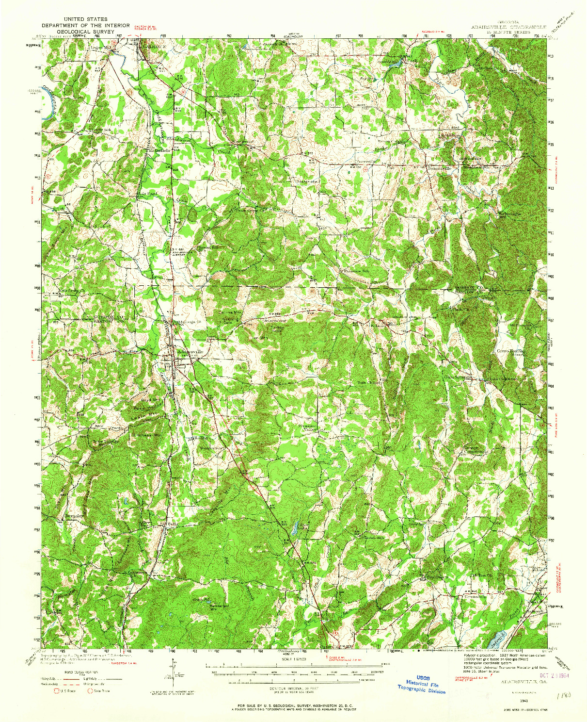 USGS 1:62500-SCALE QUADRANGLE FOR ADAIRSVILLE, GA 1941