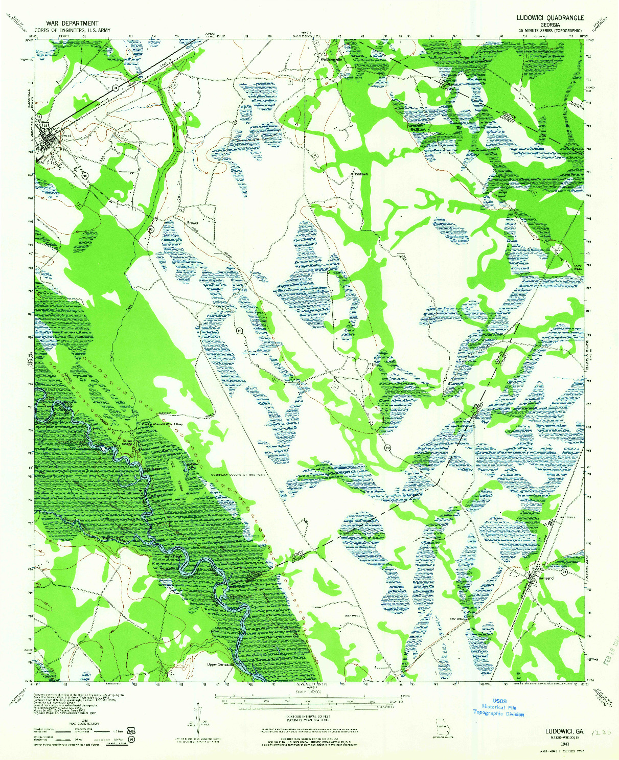 USGS 1:62500-SCALE QUADRANGLE FOR LUDOWICI, GA 1943