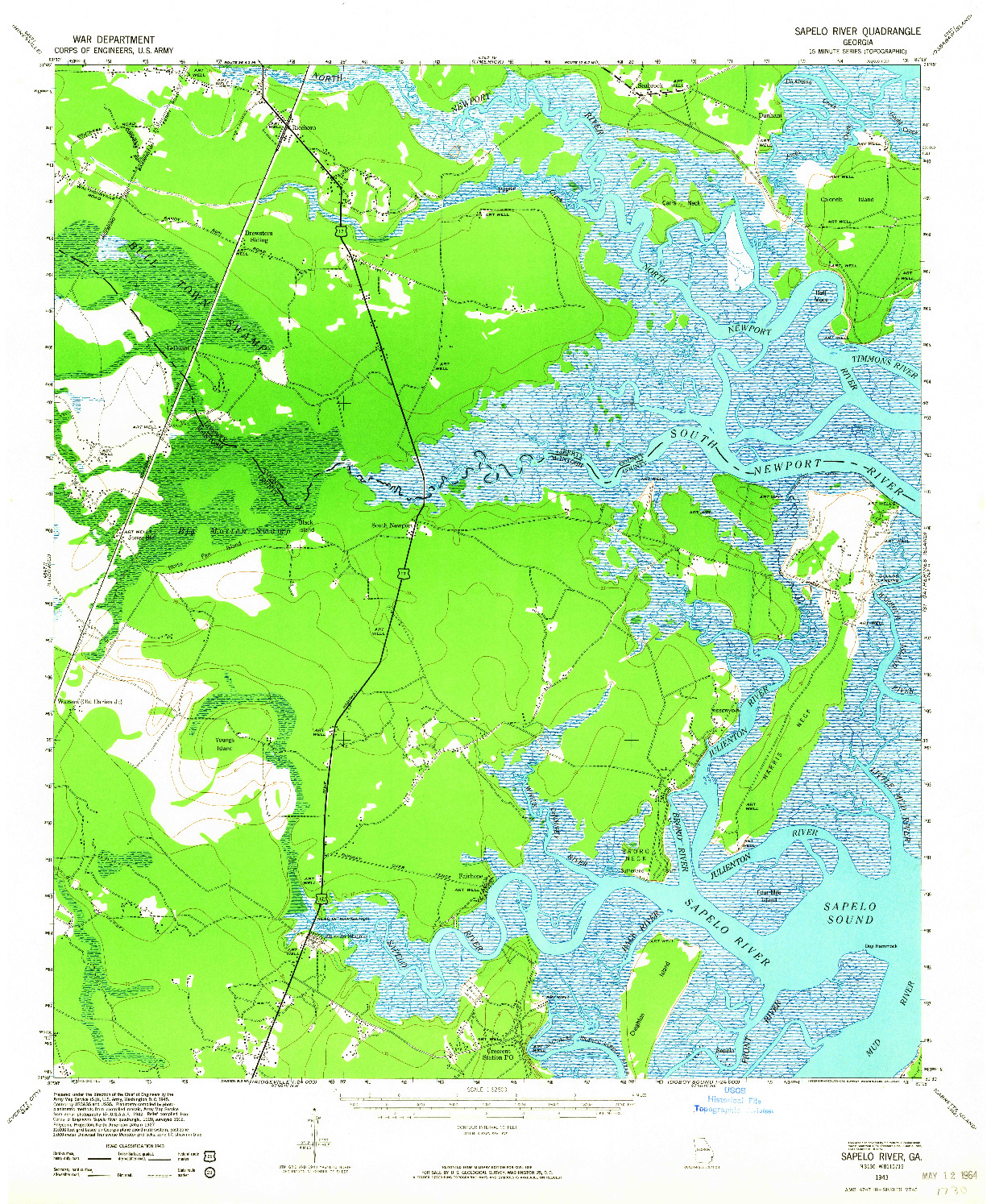 USGS 1:62500-SCALE QUADRANGLE FOR SAPELO RIVER, GA 1943
