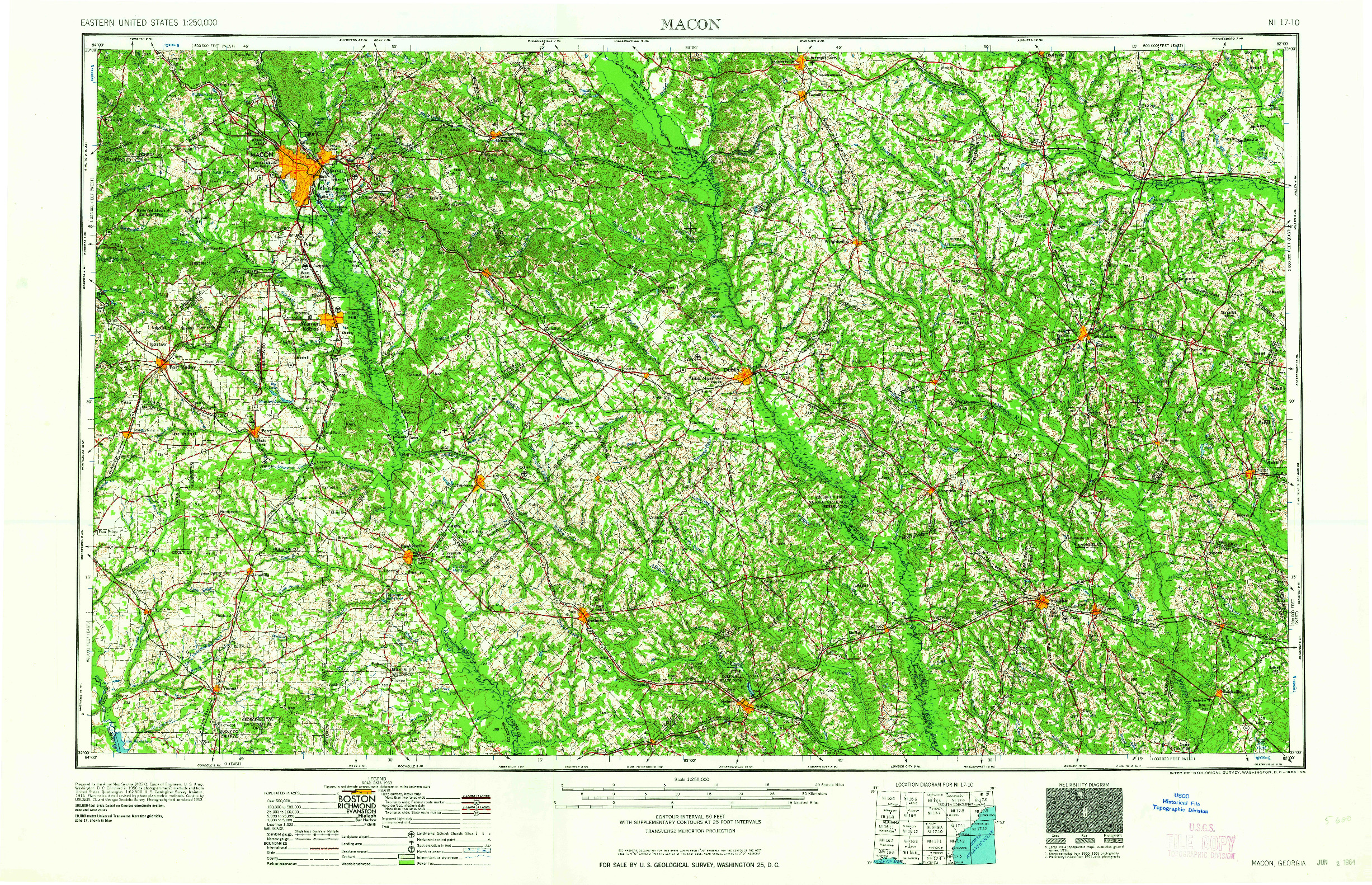 USGS 1:250000-SCALE QUADRANGLE FOR MACON, GA 1964