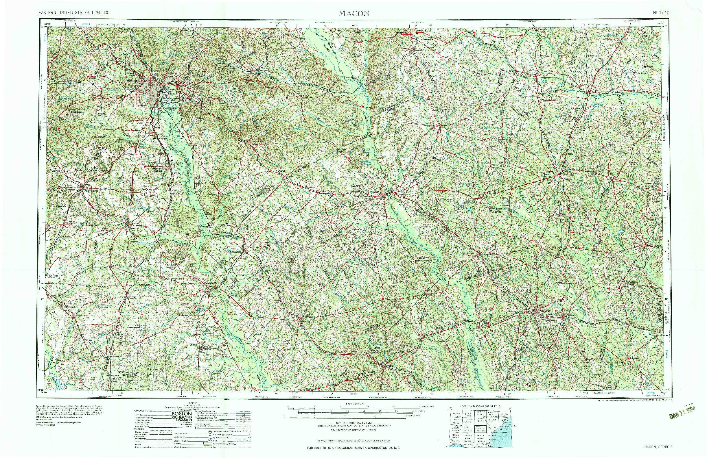 USGS 1:250000-SCALE QUADRANGLE FOR MACON, GA 1964