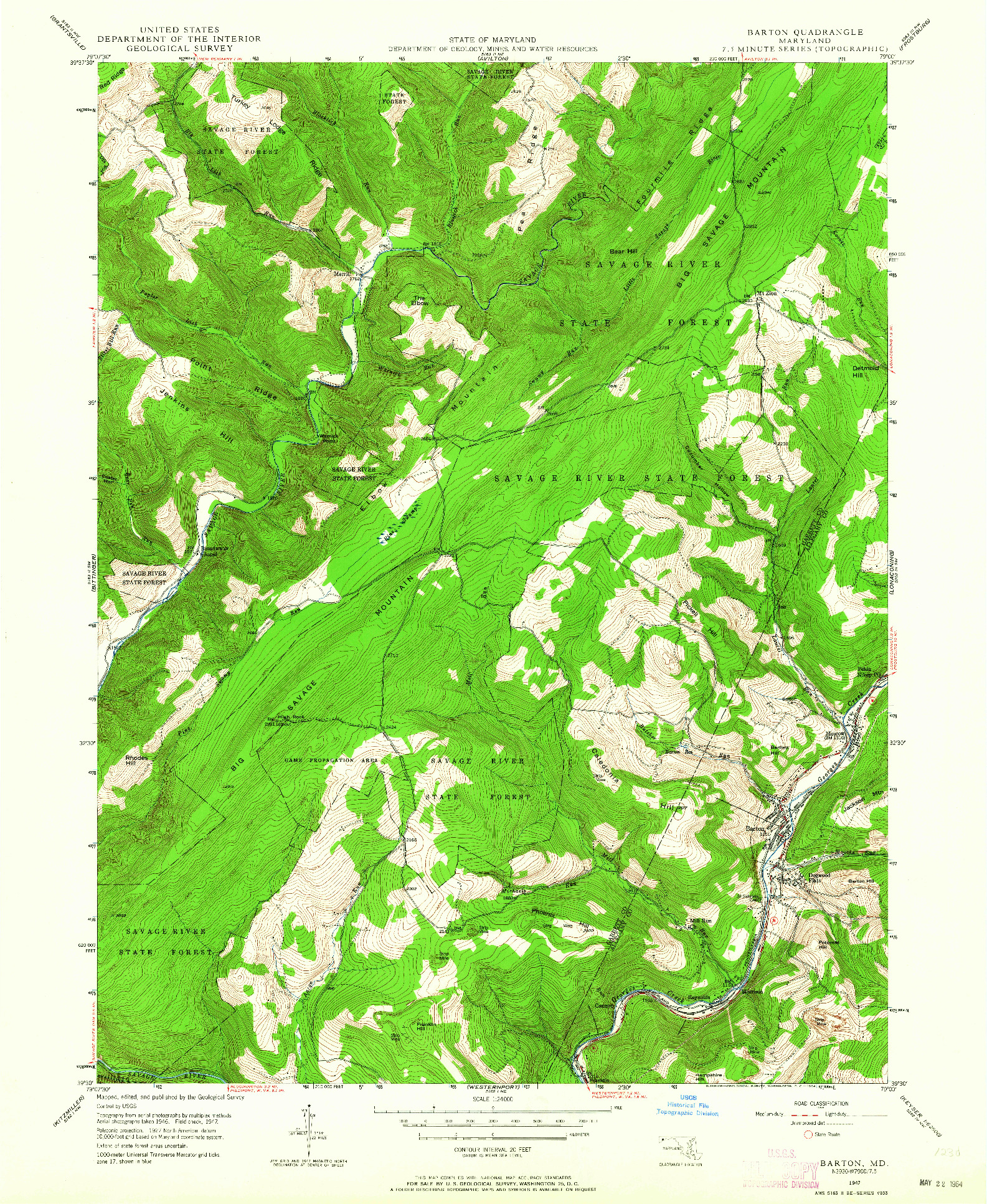 USGS 1:24000-SCALE QUADRANGLE FOR BARTON, MD 1947
