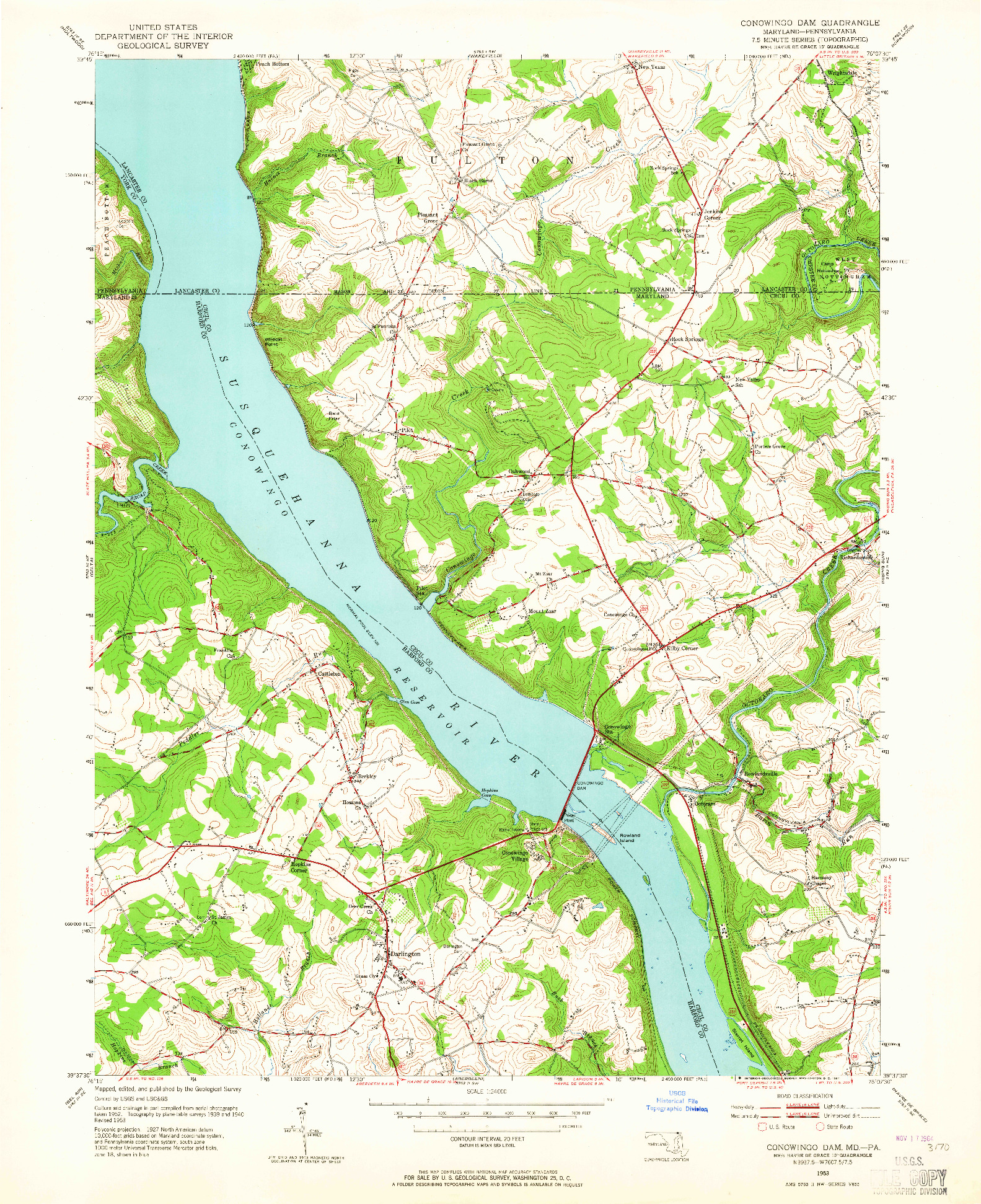 USGS 1:24000-SCALE QUADRANGLE FOR CONOWINGO DAM, MD 1953