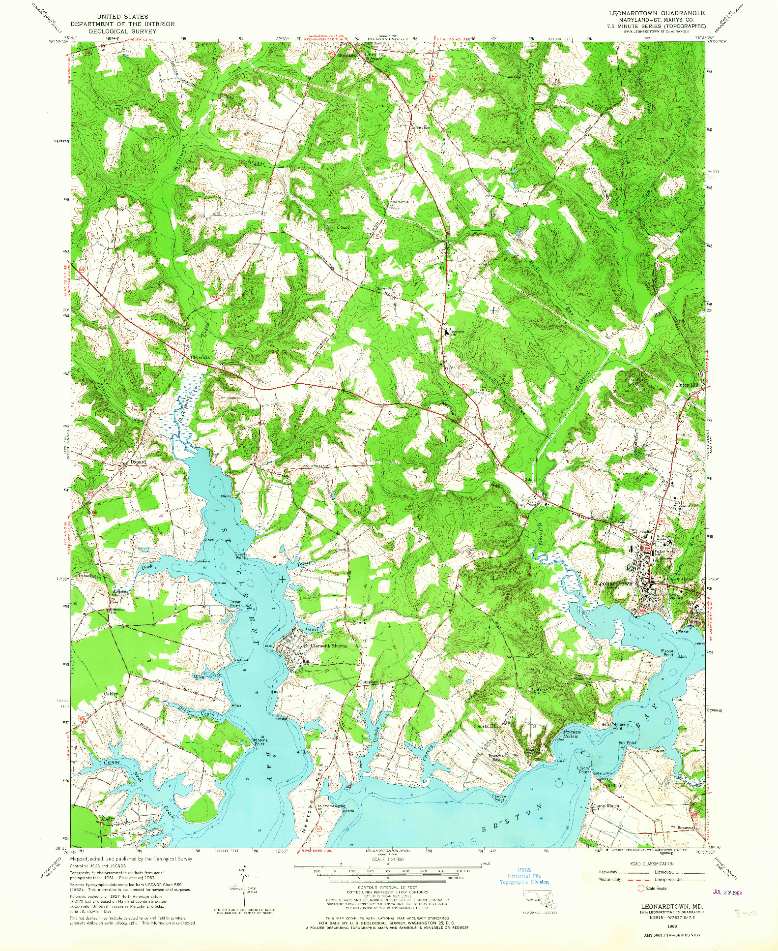 USGS 1:24000-SCALE QUADRANGLE FOR LEONARDTOWN, MD 1963