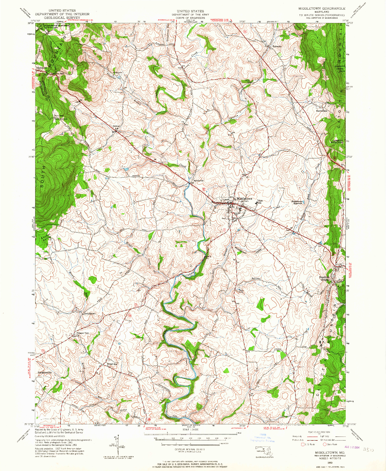 USGS 1:24000-SCALE QUADRANGLE FOR MIDDLETOWN, MD 1953