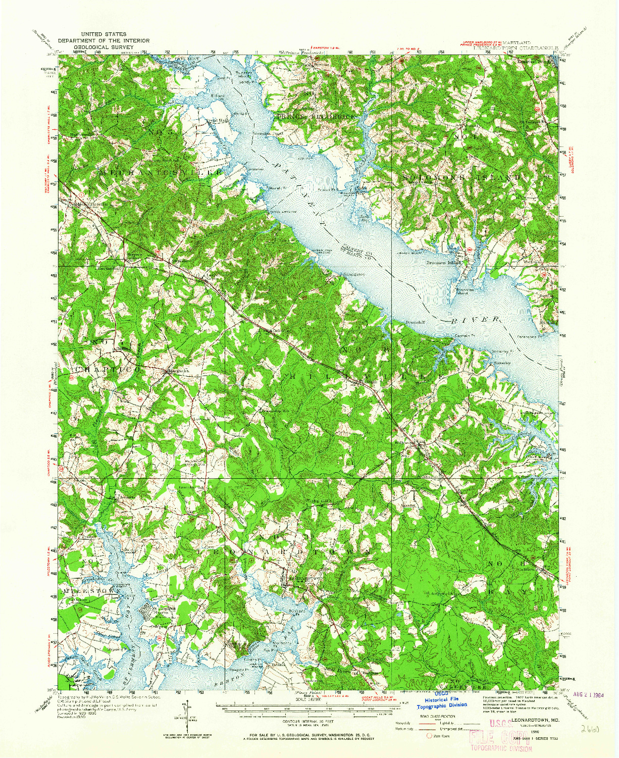 USGS 1:62500-SCALE QUADRANGLE FOR LEONARDTOWN, MD 1950