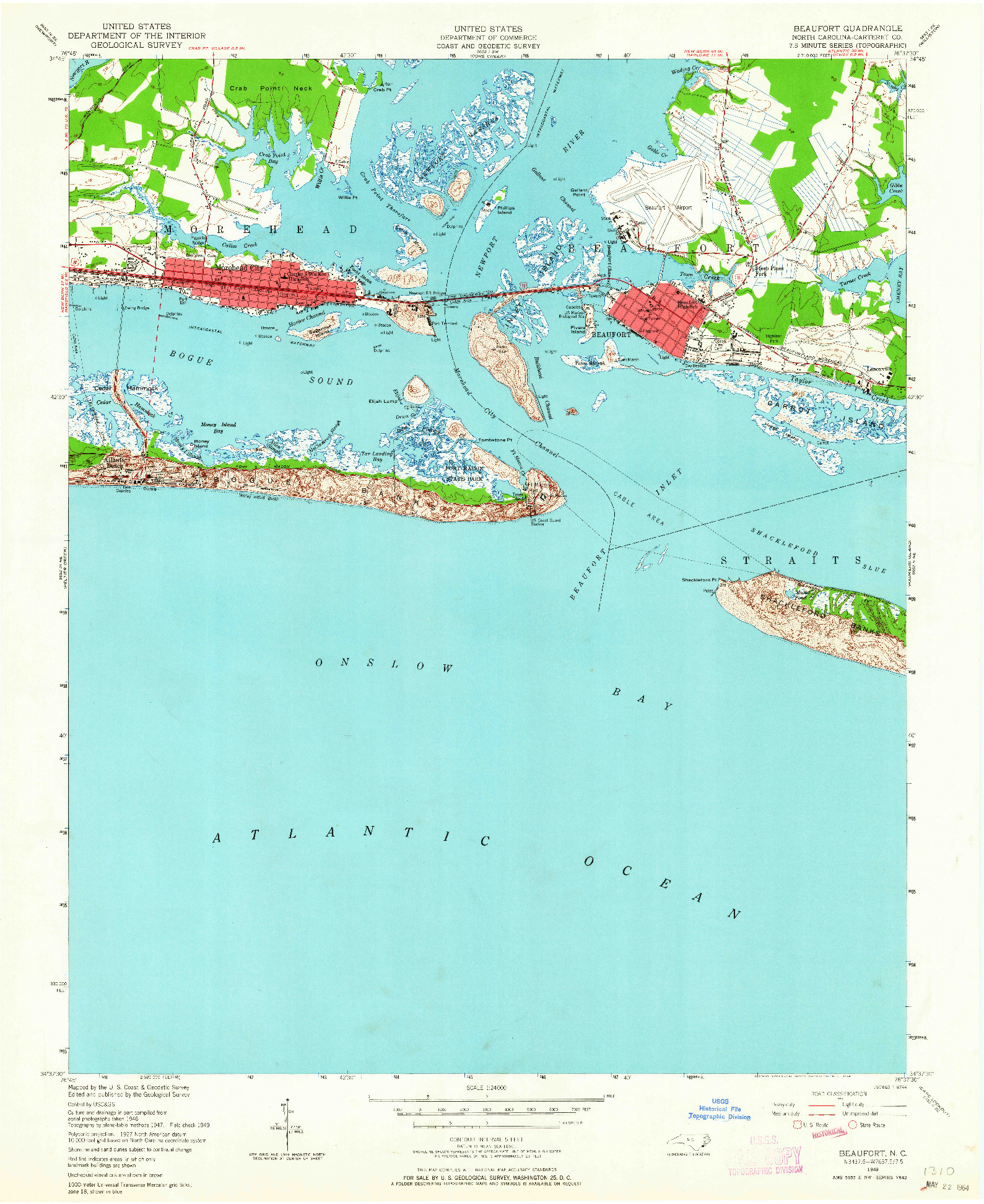 USGS 1:24000-SCALE QUADRANGLE FOR BEAUFORT, NC 1949