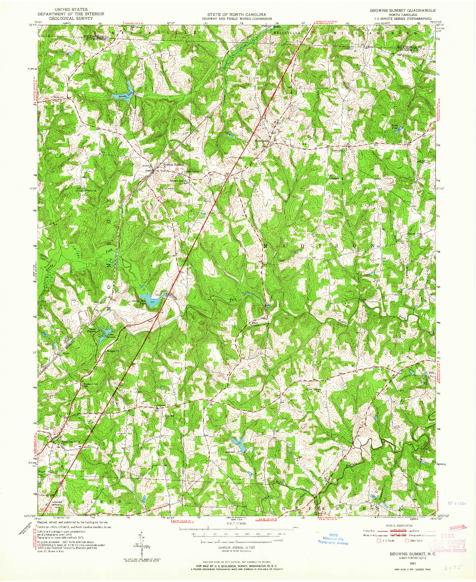 USGS 1:24000-SCALE QUADRANGLE FOR BROWNS SUMMIT, NC 1951