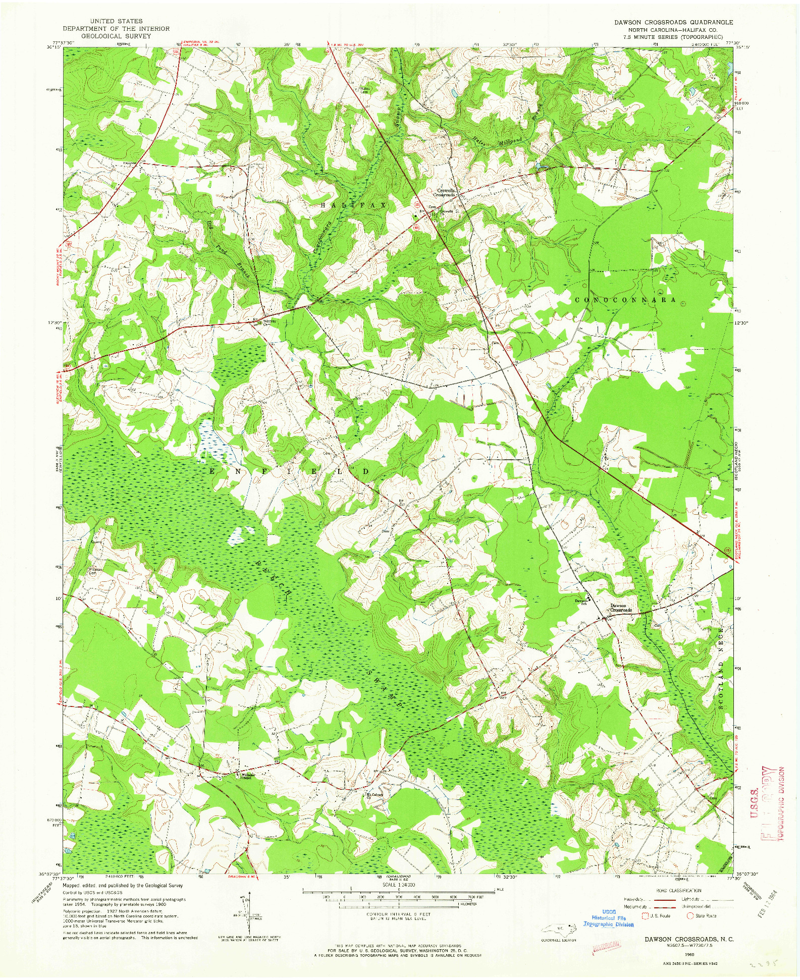 USGS 1:24000-SCALE QUADRANGLE FOR DAWSON CROSSROADS, NC 1960