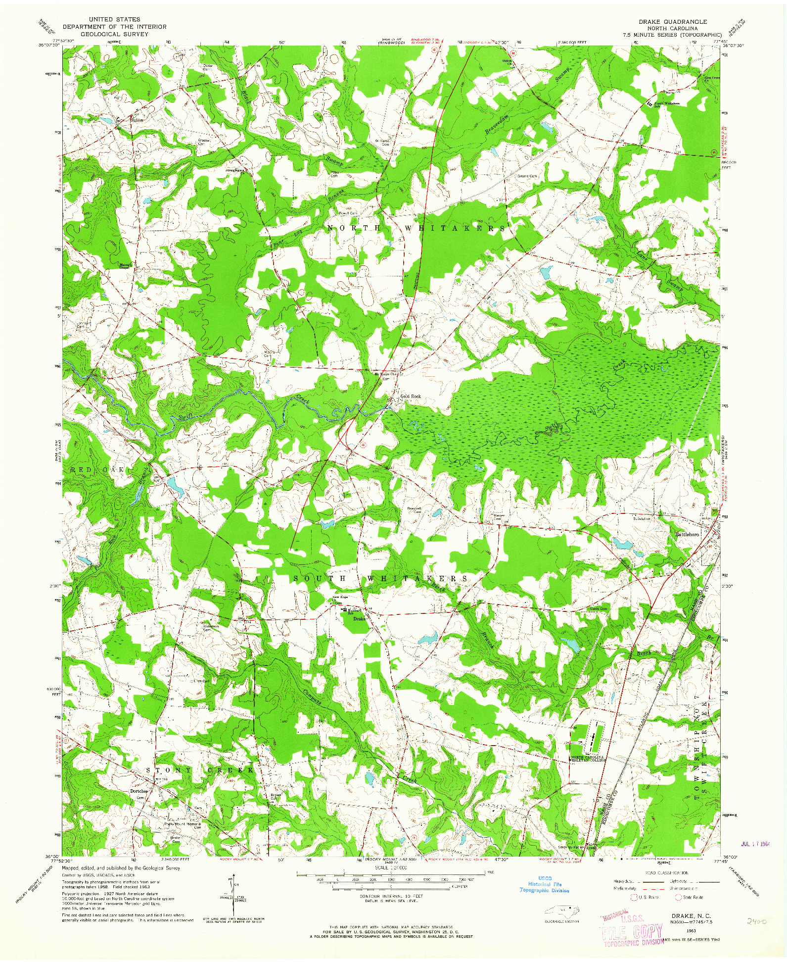 USGS 1:24000-SCALE QUADRANGLE FOR DRAKE, NC 1963