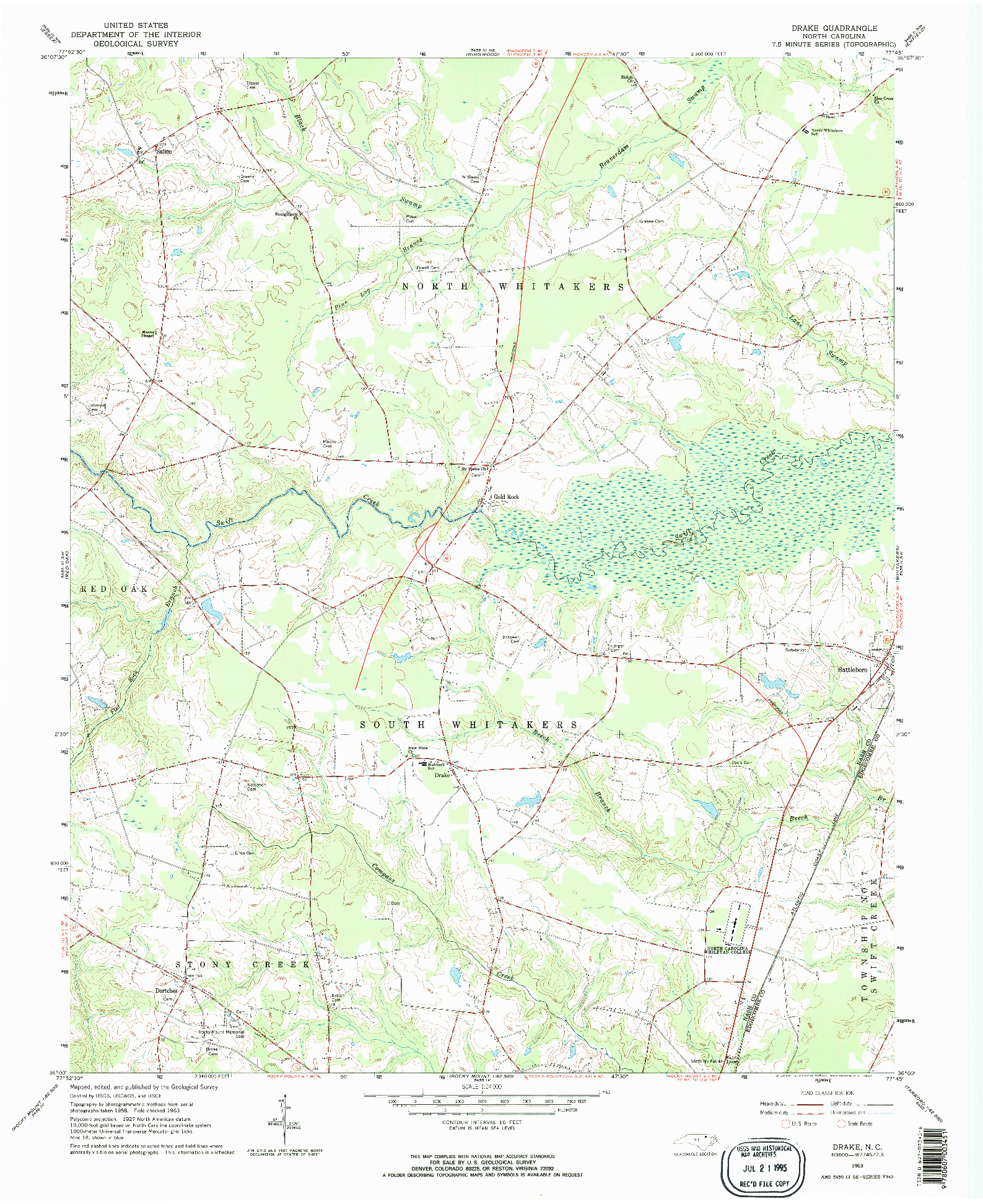 USGS 1:24000-SCALE QUADRANGLE FOR DRAKE, NC 1963