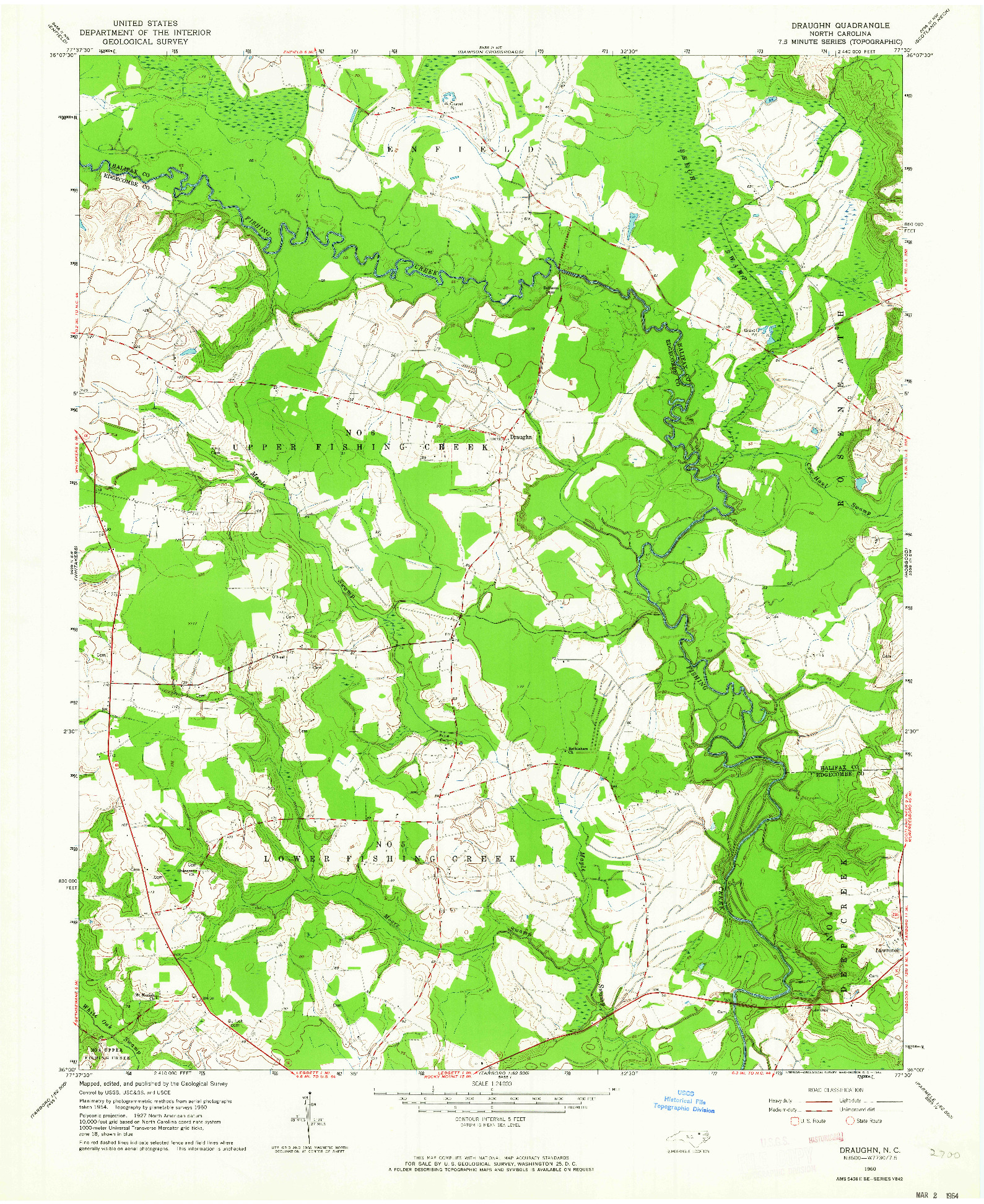 USGS 1:24000-SCALE QUADRANGLE FOR DRAUGHN, NC 1960