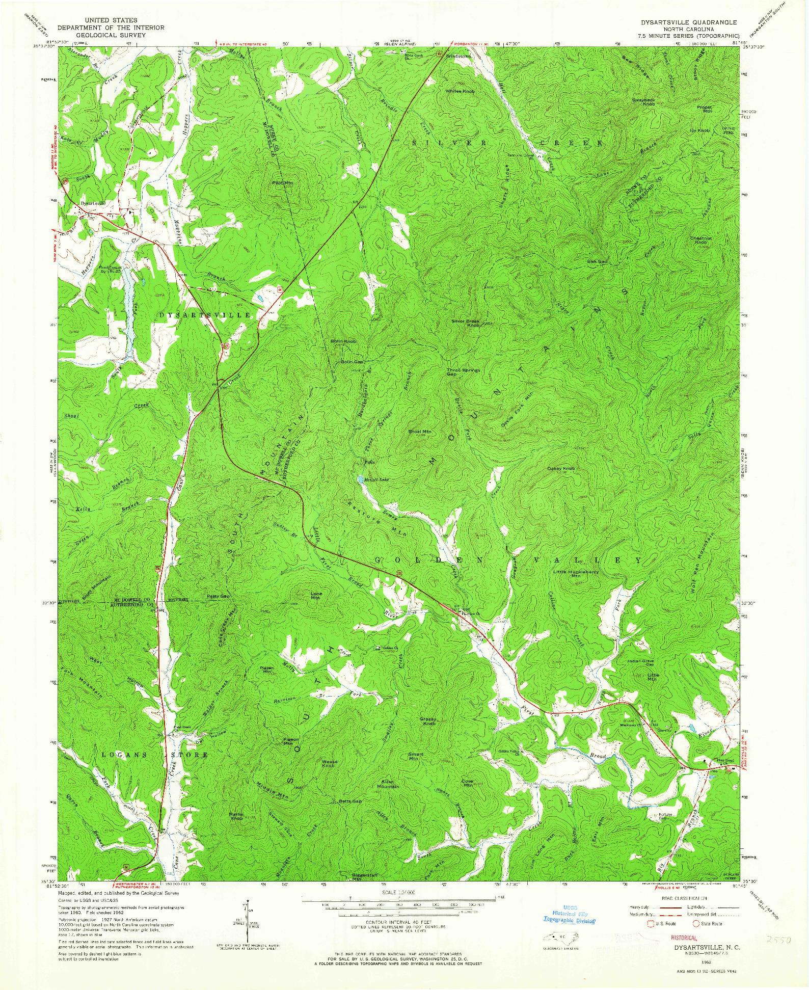 USGS 1:24000-SCALE QUADRANGLE FOR DYSARTSVILLE, NC 1962