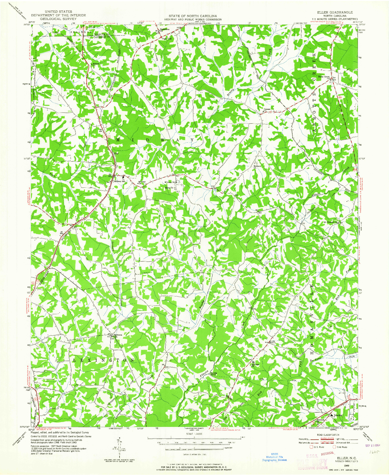 USGS 1:24000-SCALE QUADRANGLE FOR ELLER, NC 1949