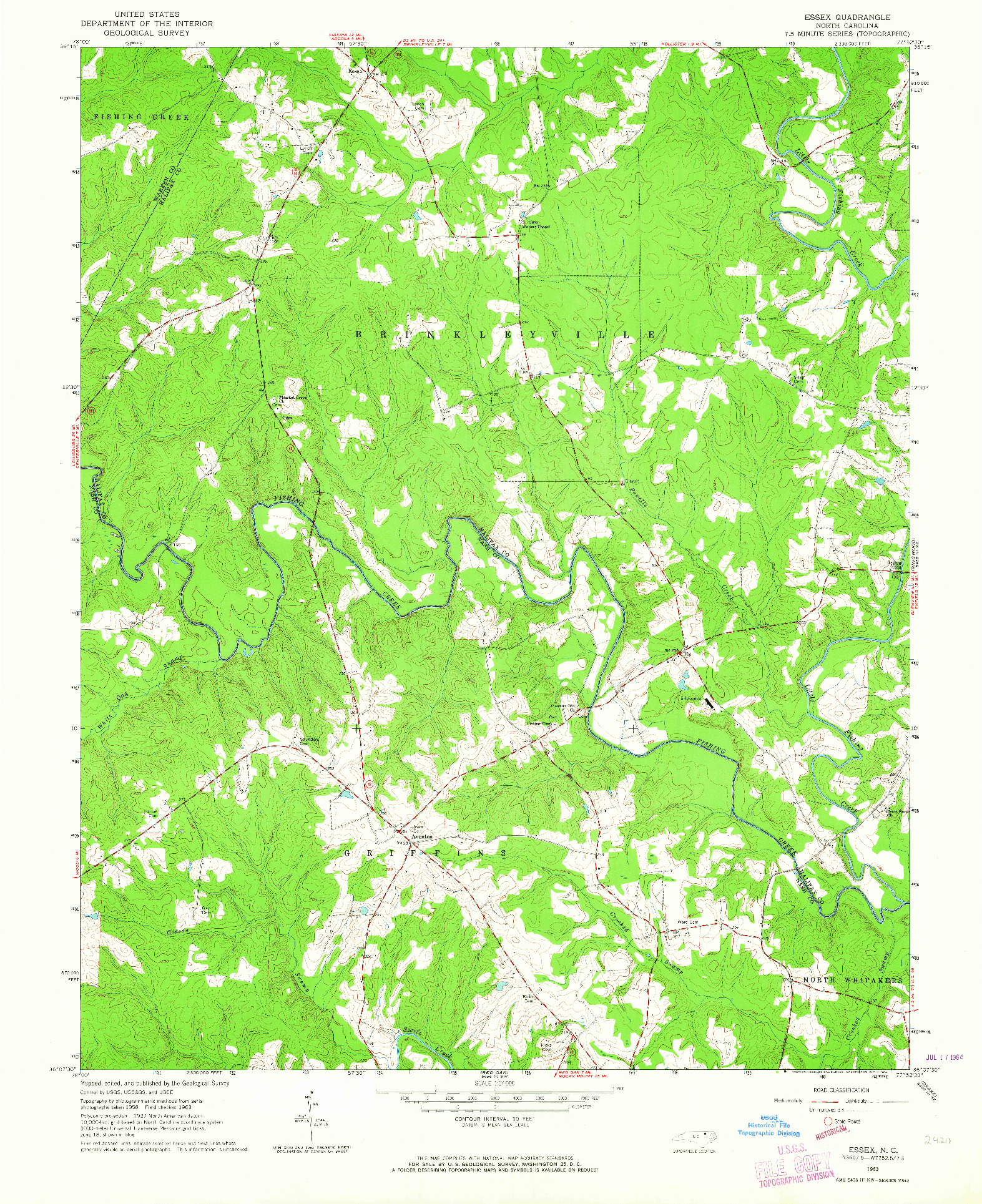 USGS 1:24000-SCALE QUADRANGLE FOR ESSEX, NC 1963