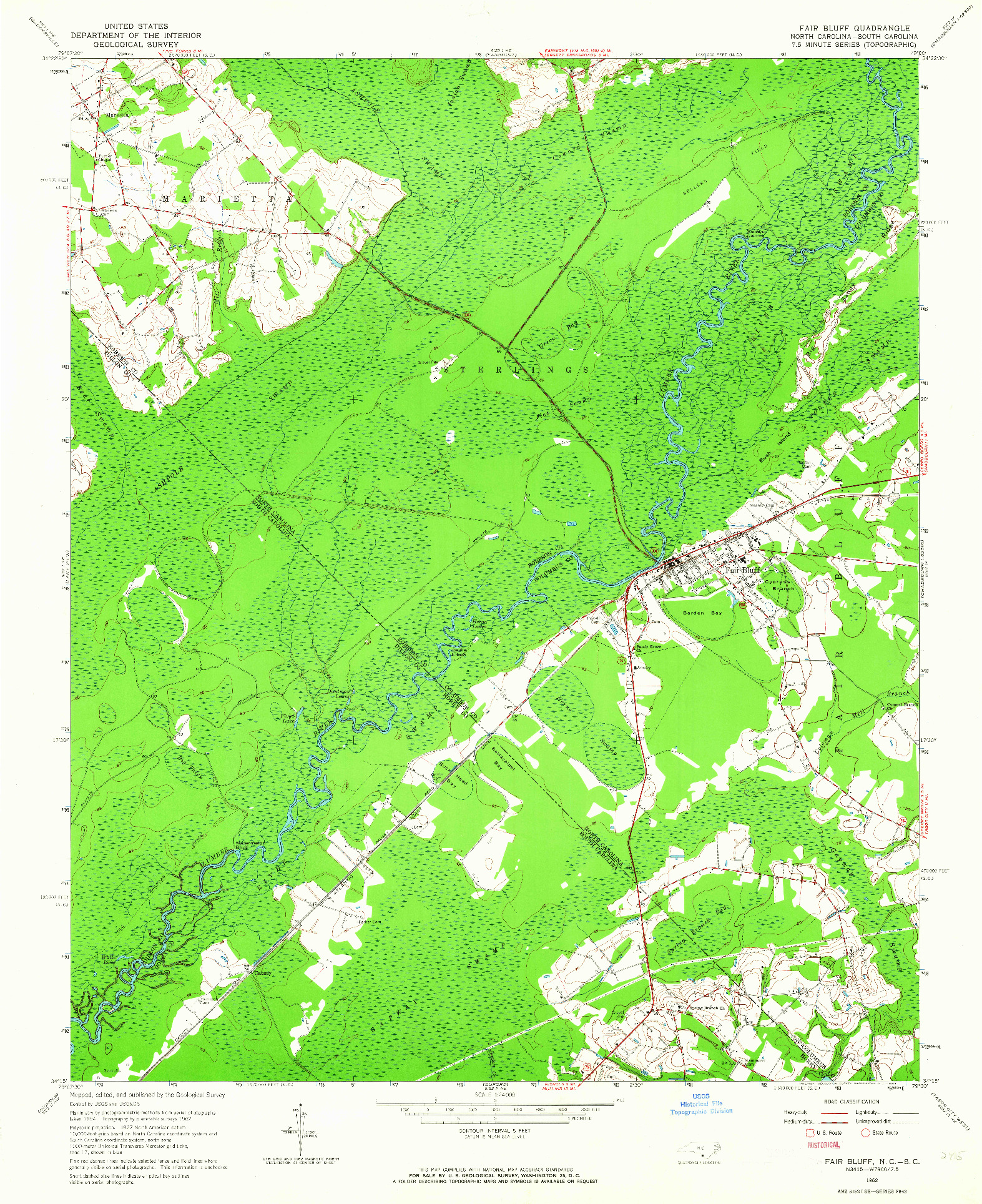 USGS 1:24000-SCALE QUADRANGLE FOR FAIR BLUFF, NC 1962