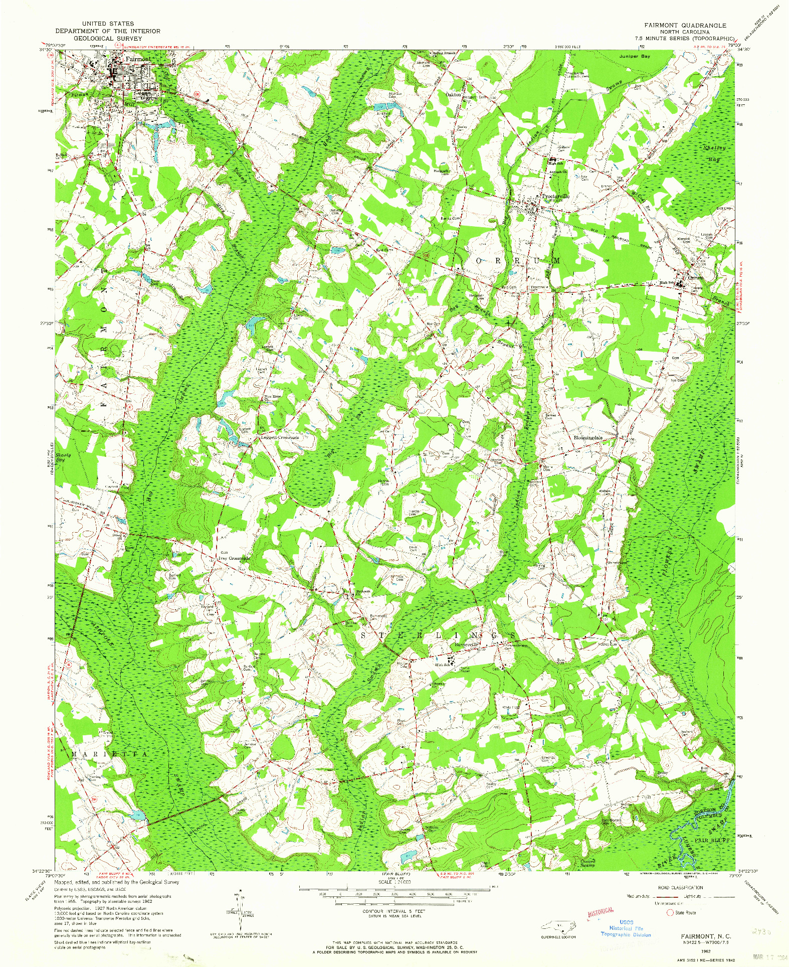 USGS 1:24000-SCALE QUADRANGLE FOR FAIRMONT, NC 1962