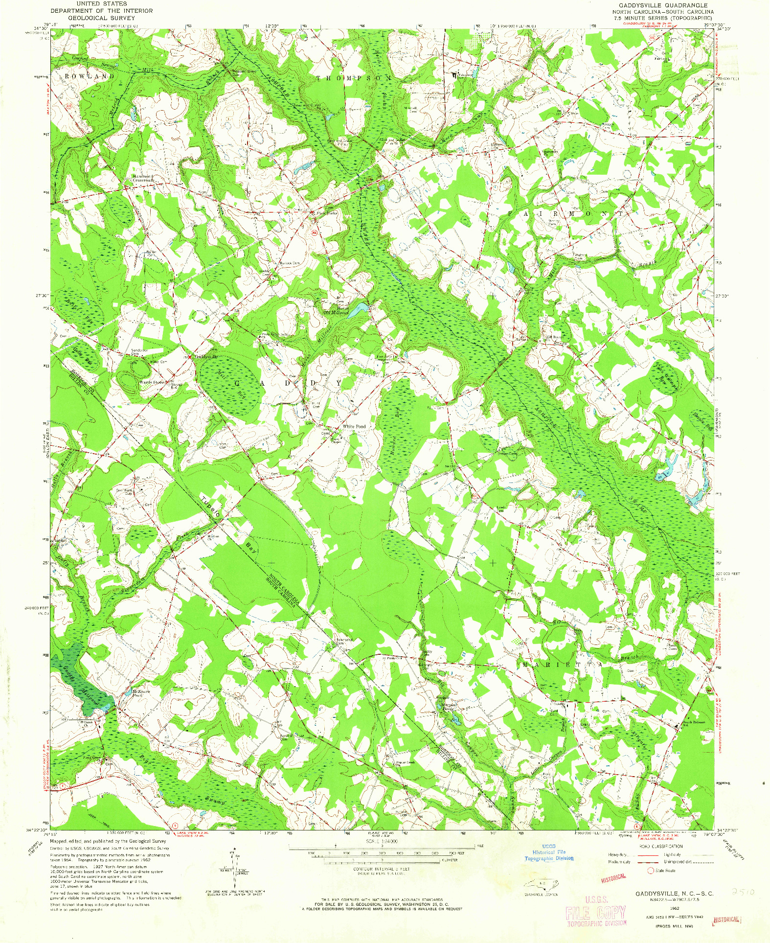 USGS 1:24000-SCALE QUADRANGLE FOR GADDYSVILLE, NC 1962
