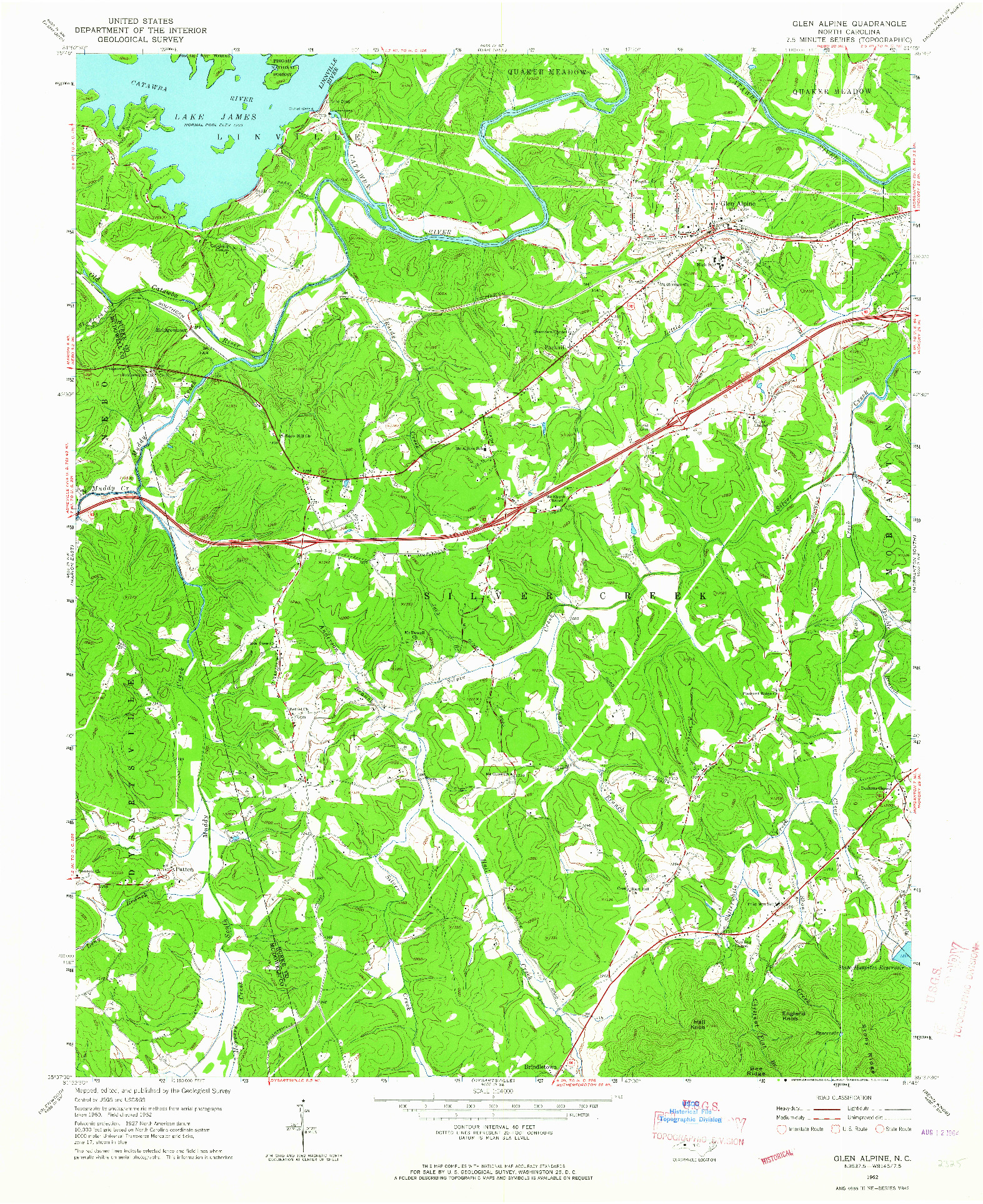 USGS 1:24000-SCALE QUADRANGLE FOR GLEN ALPINE, NC 1962