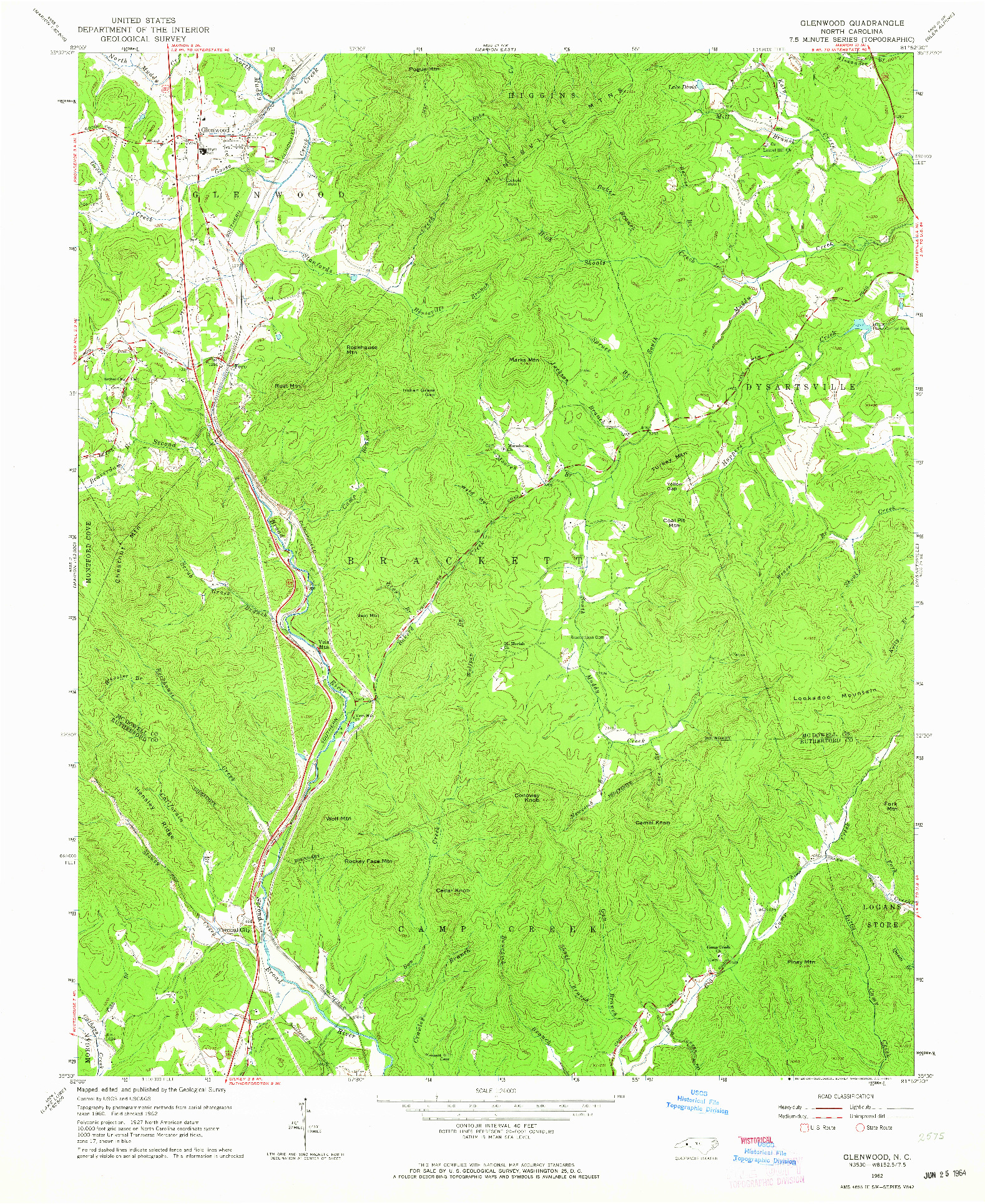 USGS 1:24000-SCALE QUADRANGLE FOR GLENWOOD, NC 1962